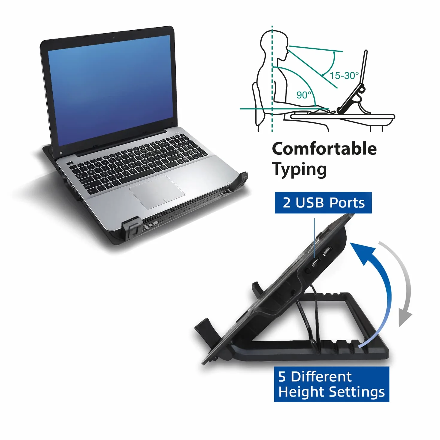 ACT AC8110 podkładka chłodząca do laptopa 43.2 cm, stojak z regulacją wysokości, 5 pozycji ergonomicznych, 1 cichy wentylator, port USB