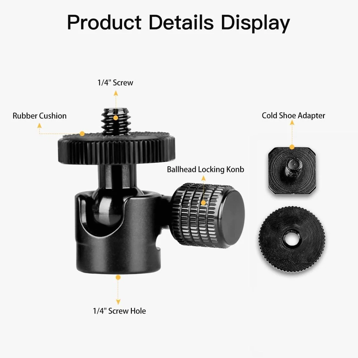 koolehaoda 1/4 Mini BallHead & Hot Shoe Adapter do montażu na statywie kamery wideo Light Statyw (1/4 Ball Head)