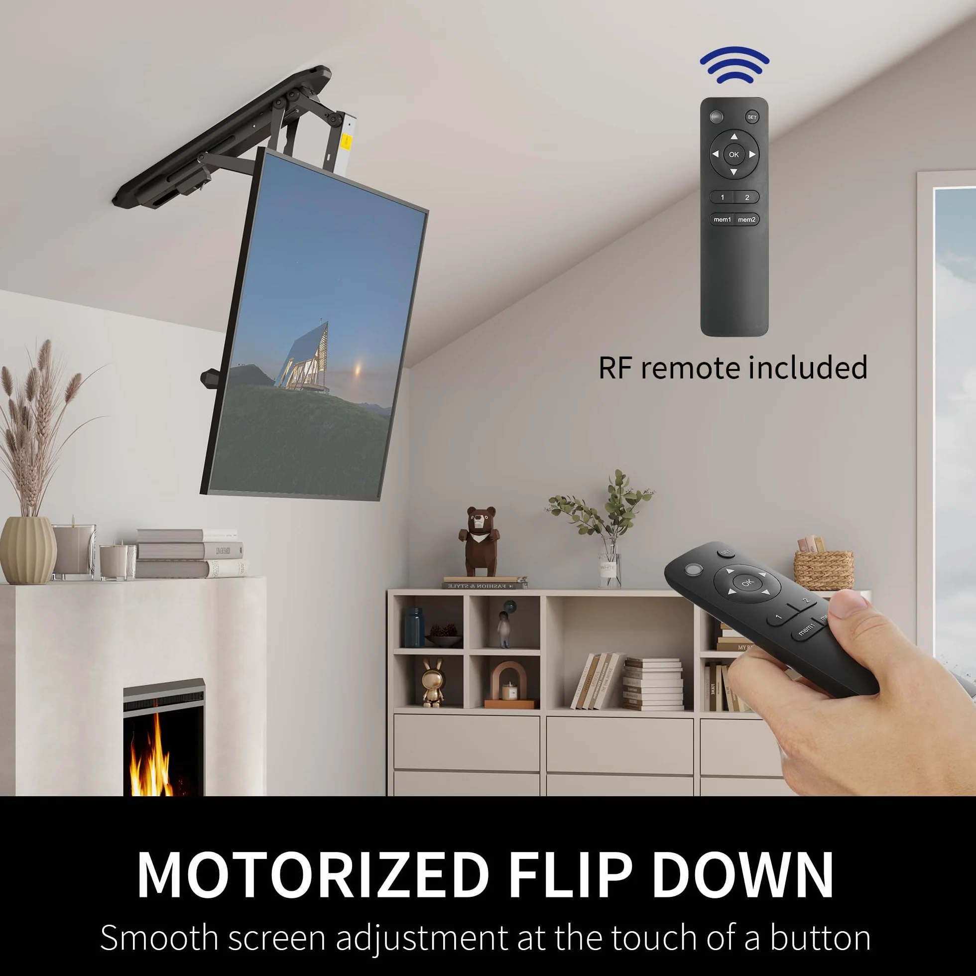 VIVO Elektryczny uchwyt sufitowy na telewizor do ekranów 32 do 70 cali, duży składany zmotoryzowany dach spadzisty uchwyt VESA, Master Pack, MOUNT-E-FD70
