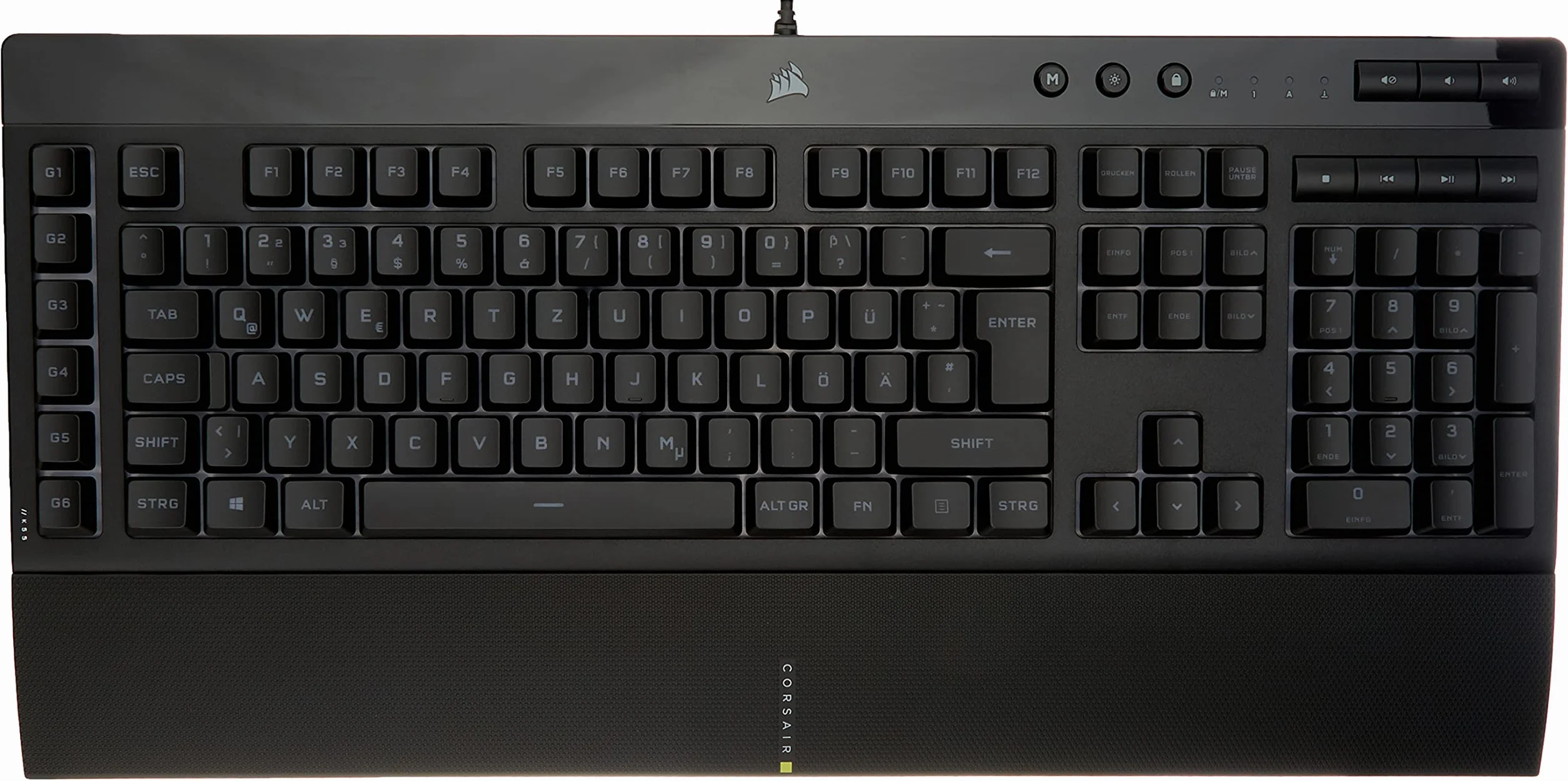 CORSAIR K55 RGB PRO przewodowa klawiatura membranowa, IP42, ochrona przed kurzem i wodą rozbryzgową, 6 przycisków makro z integracją Elgato, kompatybilna z iCUE, QWERTZ DE, PC, Mac, Xbox, czarna