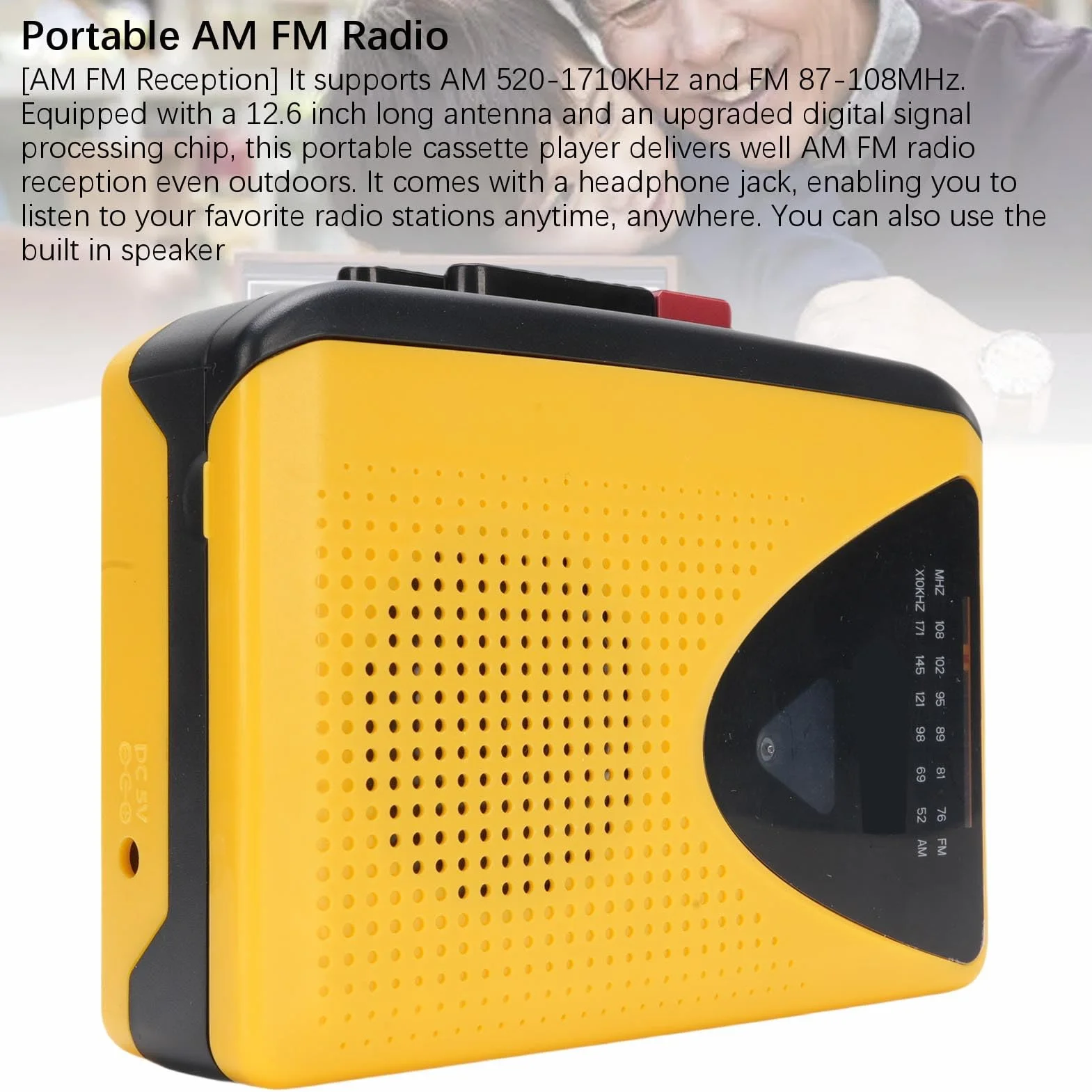 Retro Bluetooth Cassette Player & Recorder Portable z Radiem AM/FM, Wbudowany Głośnik, Gniazdo Mikrofonowe i Słuchawkowe, Zabytkowe Odtwarzacz w Stylu dla Miłośników Muzyki,