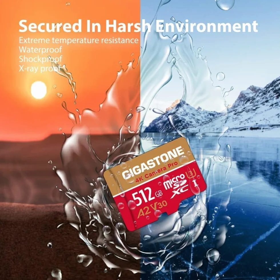 5-letnia bezpłatna odzyskiwanie danych: Gigastone karta micro SD 512 GB, kamera 4K Pro, A2 V30 UHS-I U3 C10, do 150/120 MB/s, do smartfona, GoPro, kamery akcji, wideo 4K UHD, z adapterem i czytnikiem