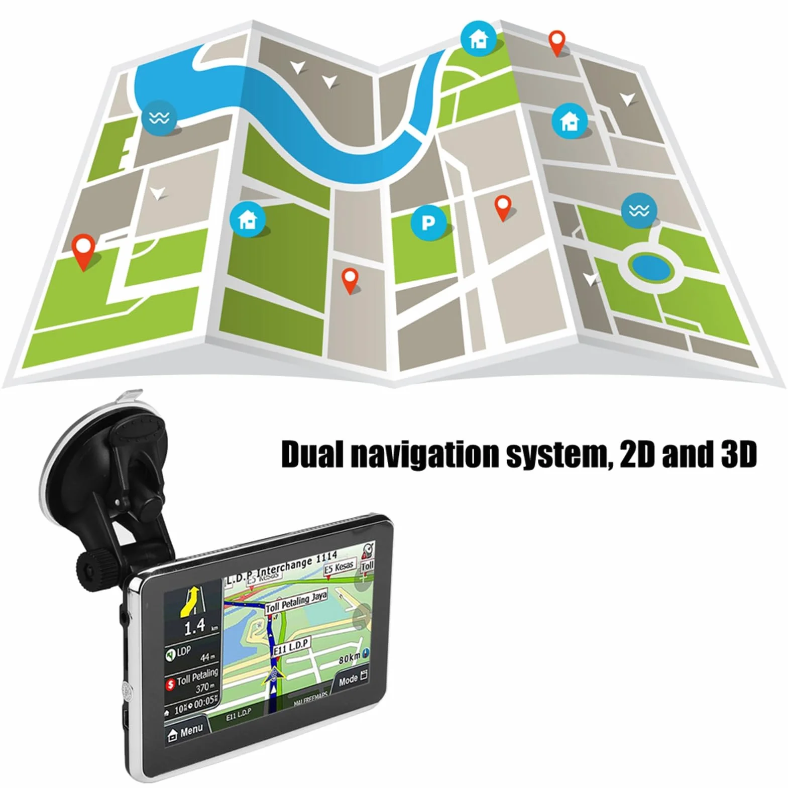 Ejoyous Urządzenia Nawigacyjne dla Samochodu, System Nawigacji GPS Universal 5 -calowy Ekran Dotykowy dla Ciężarówki Samochodowej 256 MB 8GB MP3 FM Europejska Karta 1