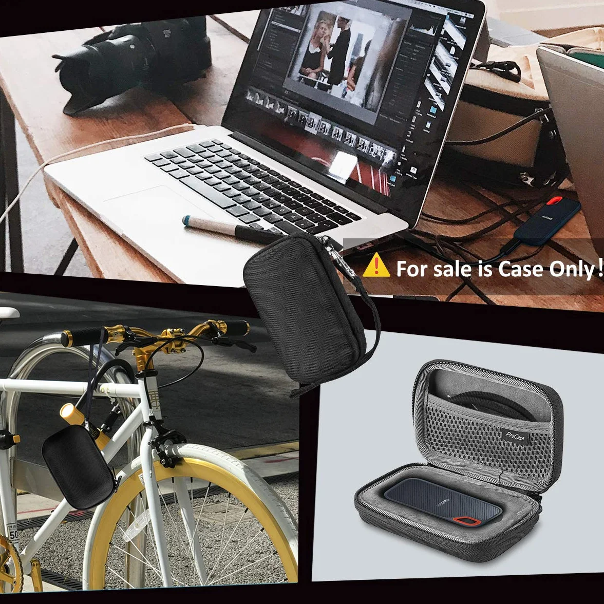 ProCase Twarde etui podróżne do SanDisk Extreme SSD 1TB 2TB 500GB 250GB, czarne