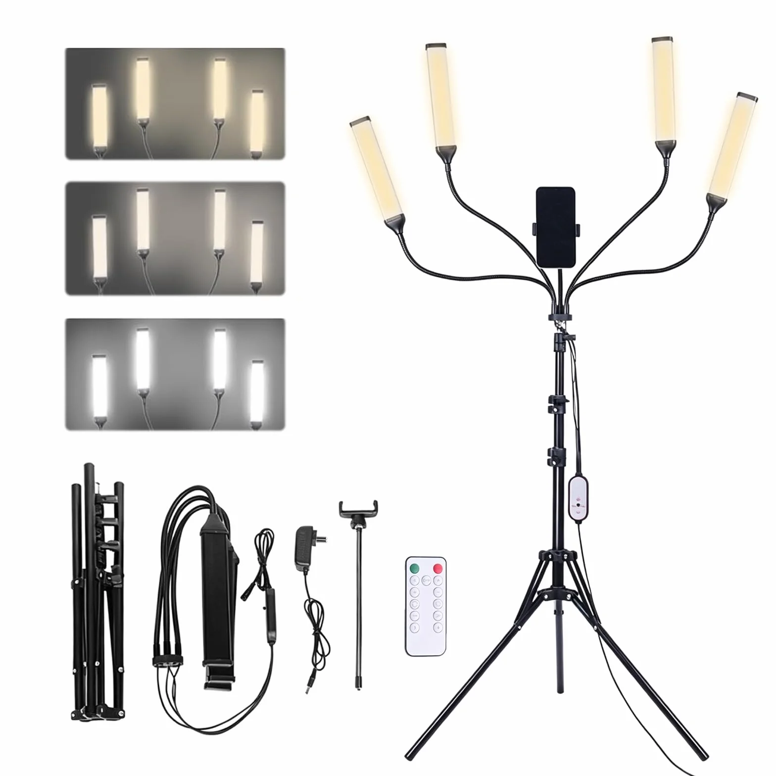 Ściemniane oświetlenie LED do fotografii, zestaw oświetlenia studyjnego ze statywem i torbą do makijażu, rzęs, brwi, tatuażu, 3000-6500 K