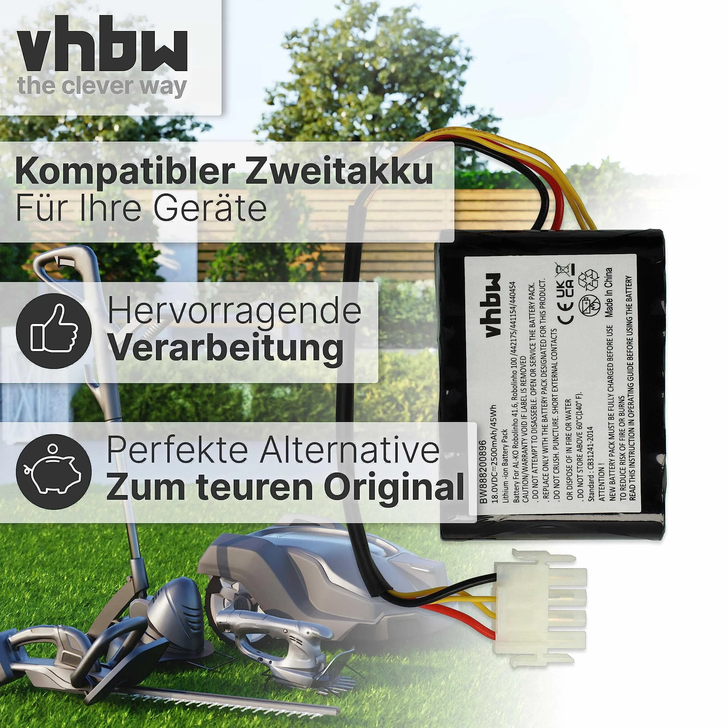 vhbw 1 x akumulator kompatybilny z AL-KO Robolinho 300 E, 450 W, 350 W, 520 W kosiarka do trawy 2500 mAh 18 V litowo-jonowa