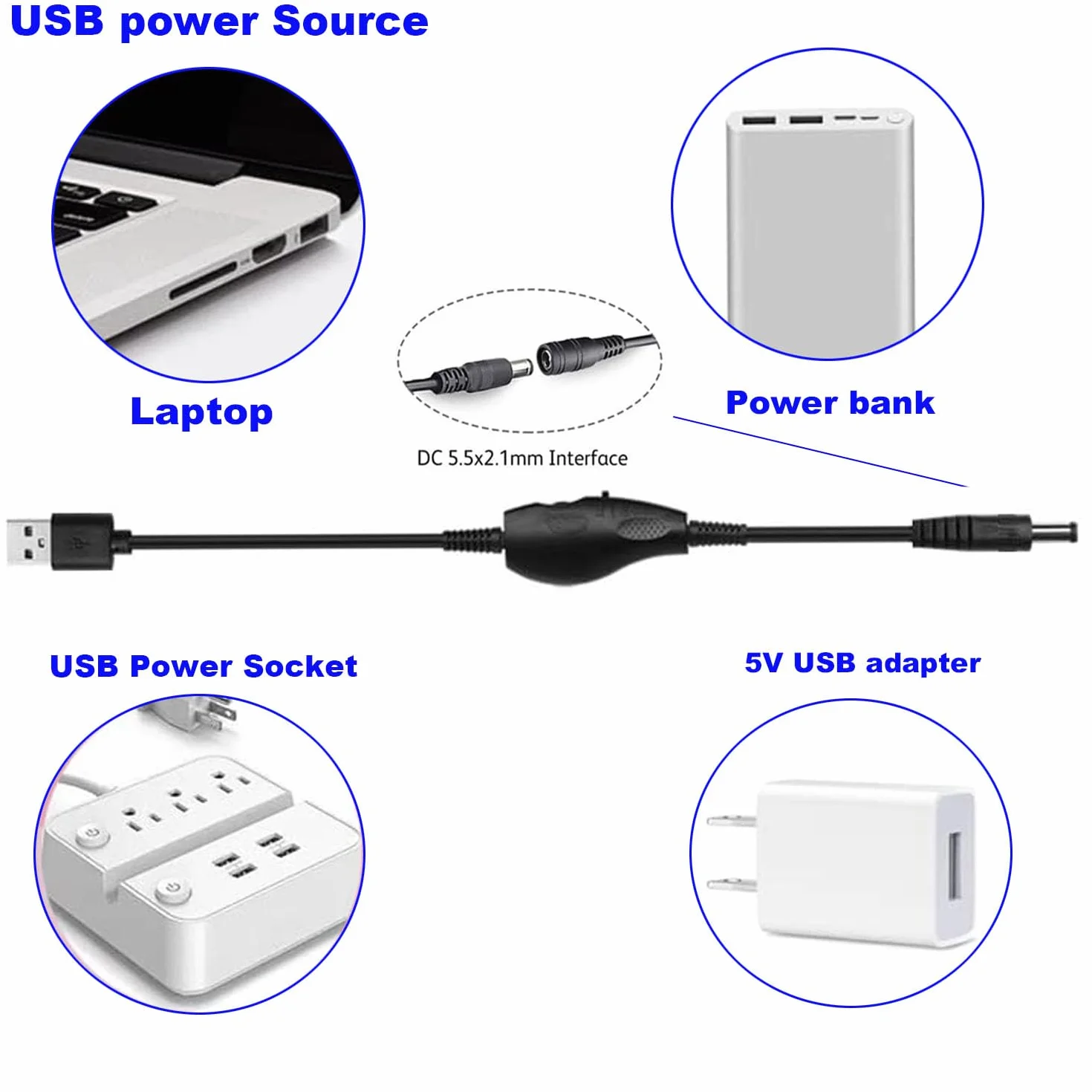 RUNCCI-YUN Regulator wentylatora 12V USB,USB DC 5V Booster do 12V 2 pin regulator prędkości wentylatora z 3/4 pin kabel zasilacza wentylatora(1 do 2)