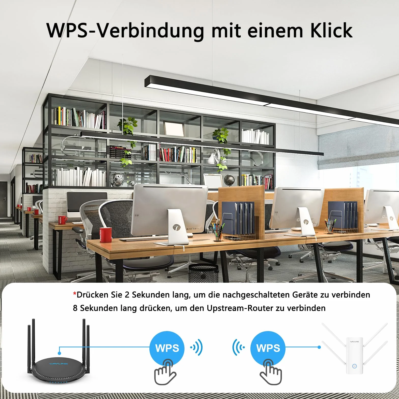 WAVLINK AX3000 dwupasmowy wzmacniacz zasięgu Wi-Fi 6, wzmacniacz przedłużający WiFi, wzmacniacz WiFi z portem gigabitowym, anteny 4 x 5 dBi, obsługa wzmacniacza, AP/routera/siatki, łatwa konfiguracja,