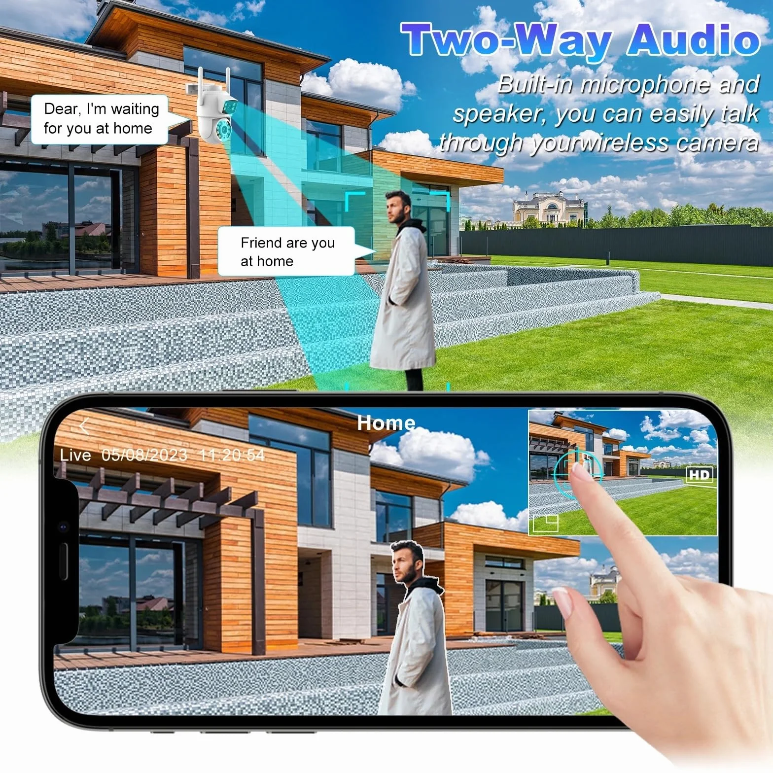 Zewnętrzna bezprzewodowa kamera IP 6MP z podwójnym obiektywem WiFi, monitoring CCTV, bezpieczeństwo domowe, wykrywanie osób, podwójny ekran(Add 64G)