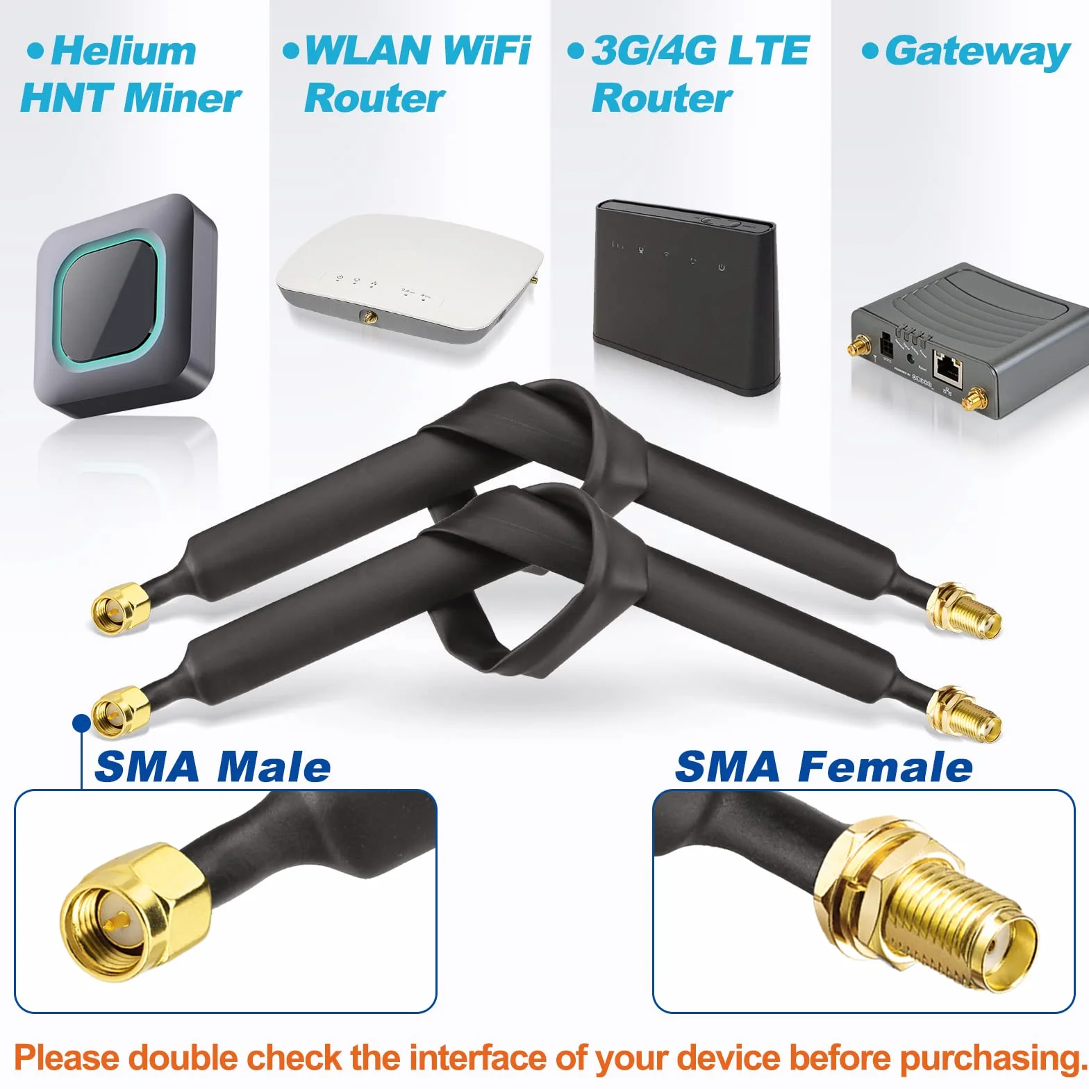 Bingfu SMA Kabel Koncentryczny do Okna 30 cm Męski na Żeński LoRa Płaski Kabel Tuleja Okienna Podajnik do Anteny 4G LTE, Antena Helowa, Górnicza, 2 szt