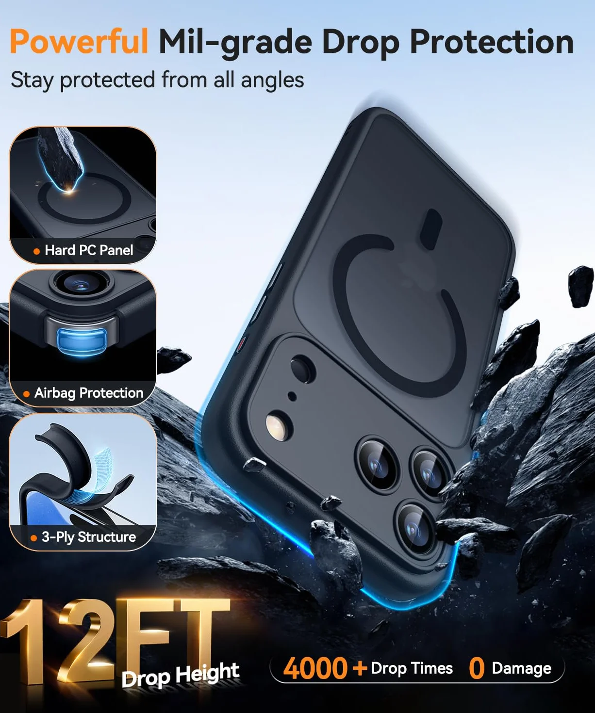 CANSHN Magnetyczne Etui kompatybilne z iPhone 17 Pro z Pełną Ochroną Aparatu, Półprzezroczyste Matowe Wstrząsoodporne 6,3 cala - Czarny