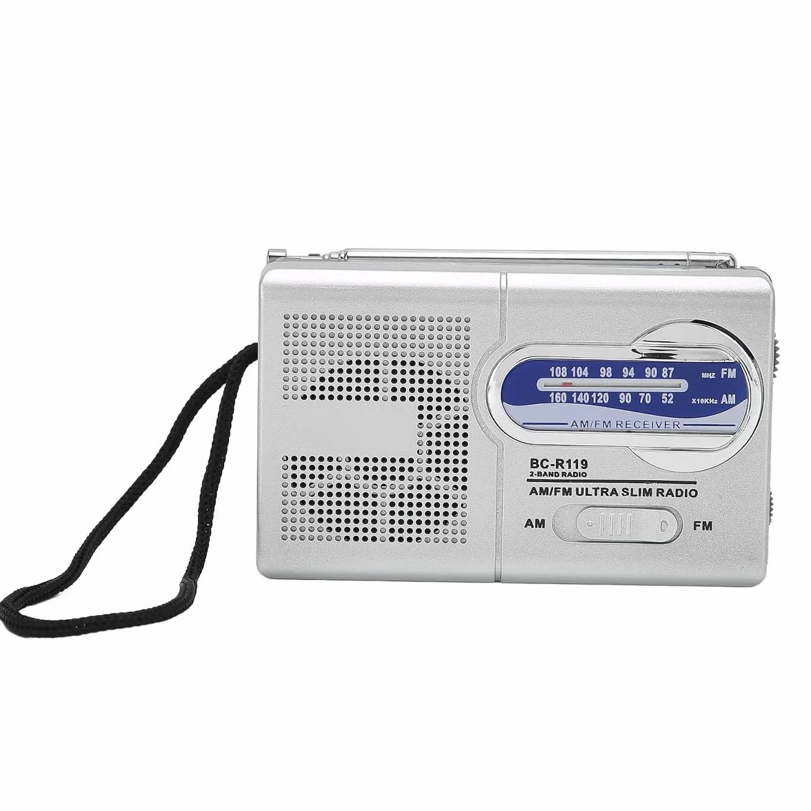 Namvo Am Fm radio zasilane bateriami wielofunkcyjne srebrno-szare przenośne mini radio nadaje się do podróży, wędrówek i jazdy na rowerze (Bez baterii)
