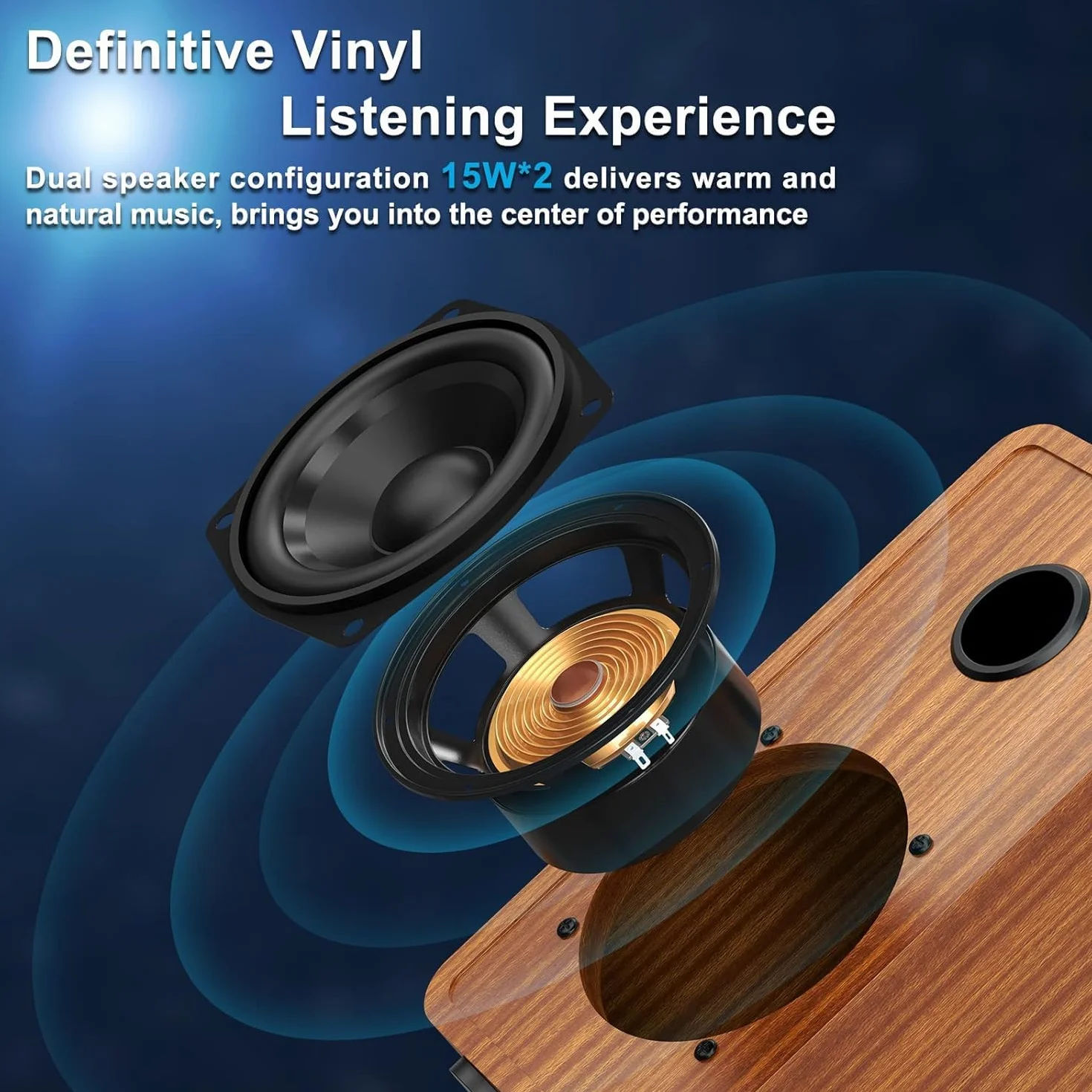 Gramofon winylowy Bluetooth z głośnikami stereo i USB, wyjście odtwarzacza na RCA, gramofon w kolorze drewna do rozrywki domowej