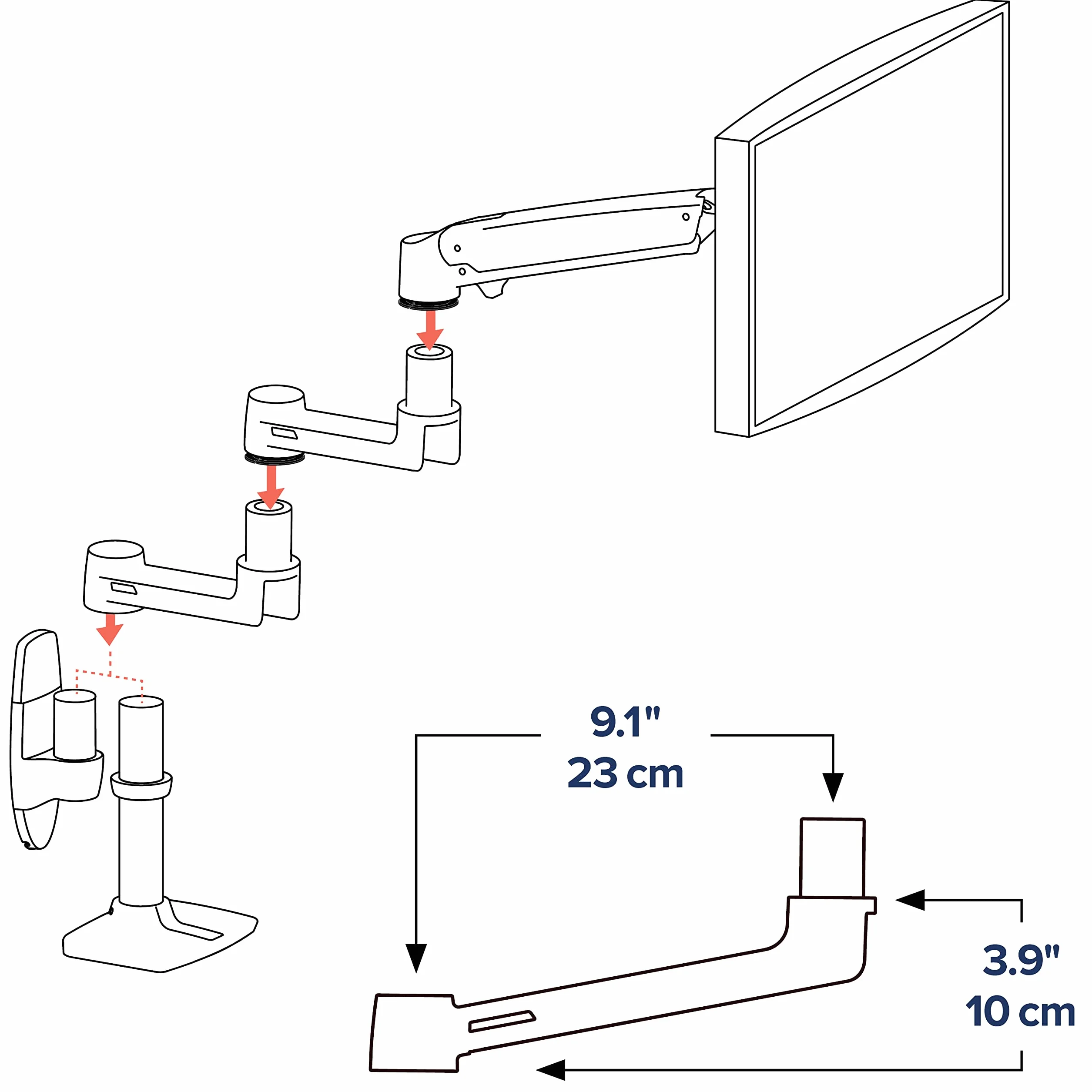 Przedłużenie 23 cm do ramion Ergotron LX w kolorze czarnym
