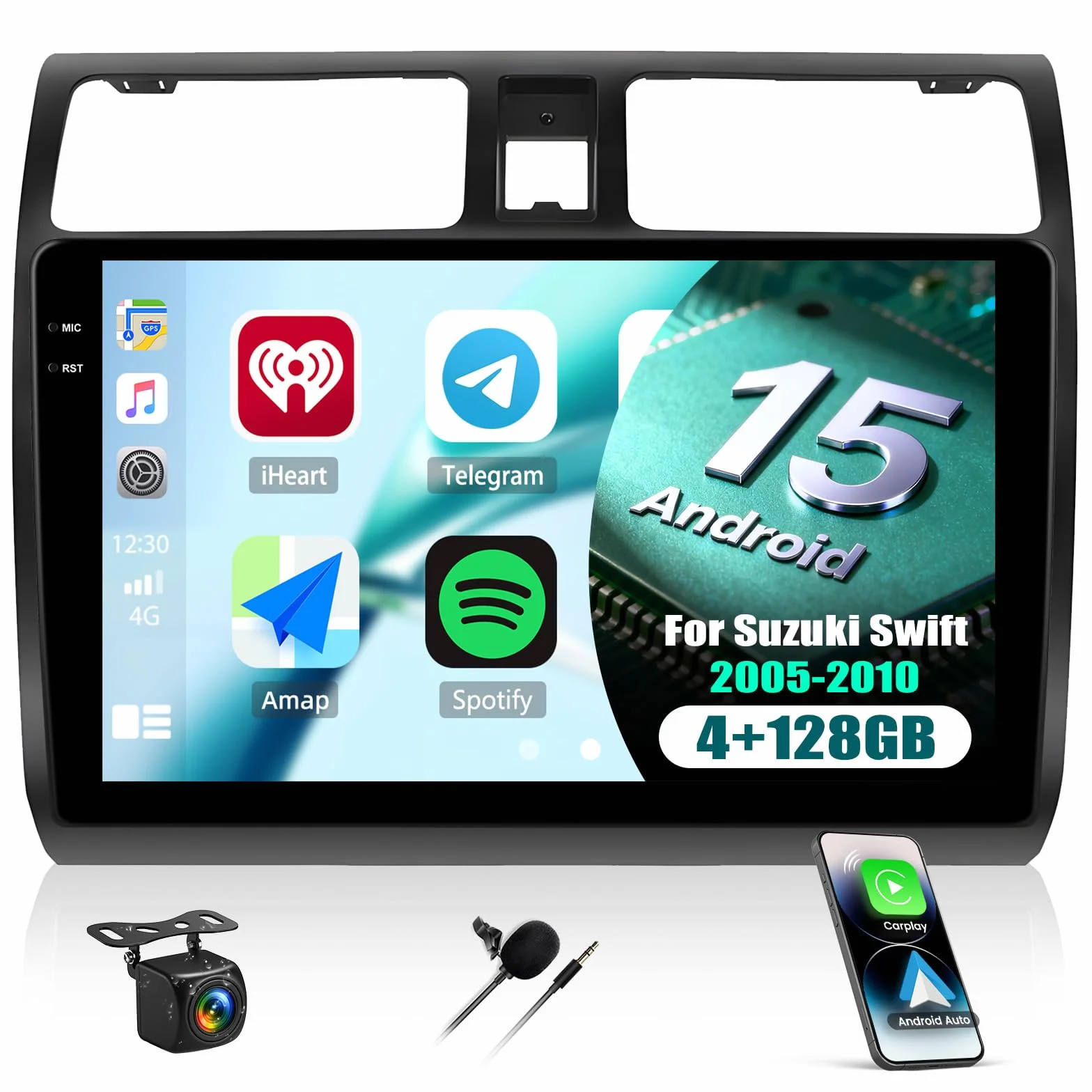 CAMECHO 4+128G 10 cali nawigacja radio samochodowe do Suzuki Swift 2005-2010 z kamerą cofania, Android 13 Wireless Carplay Bluetooth radio z systemem Android Auto FM/RDS, GPS, WiFi + 1280 x 720 HD