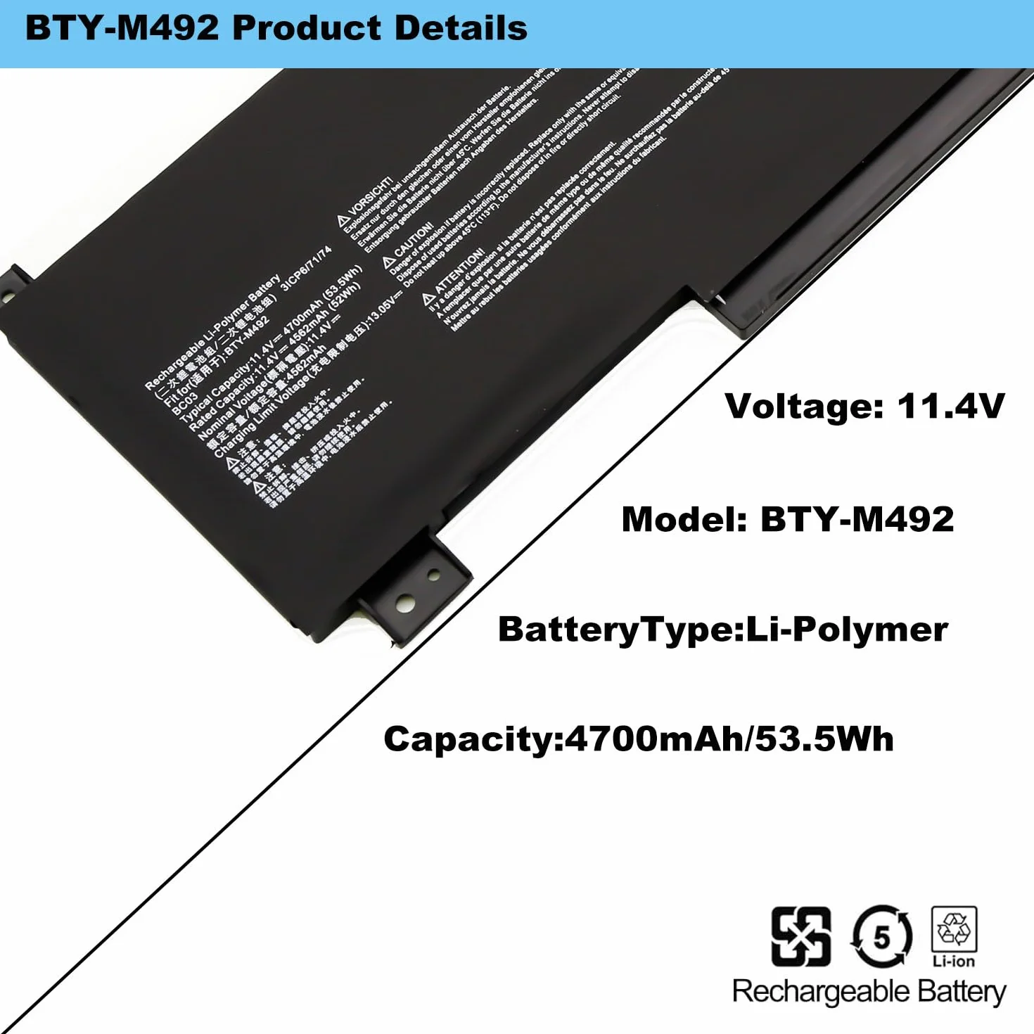 BLESYS BTY-M492 akumulator do MSI Pulse GL66 GL76 Katana GF66 GF76 Sword 15 A11U WF66 WF76 53,5 Wh