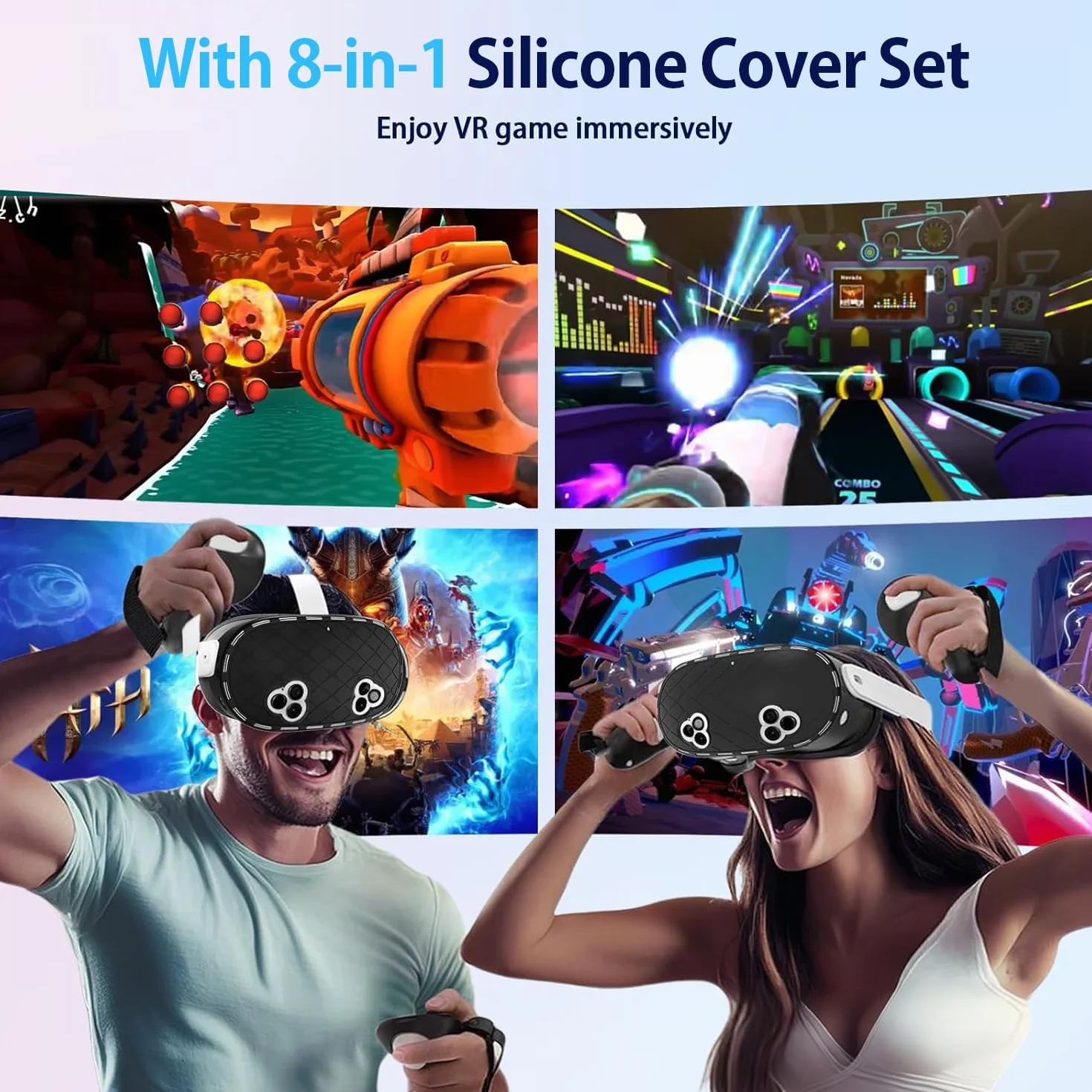 Zestaw silikonowych pokrowców 6 w 1, akcesoria do Meta Quest 3s, akcesoria ochronne Juylay VR, akcesoria do Oculus Quest 3S z interfejsem twarzy, osłona, osłona uchwytu kontrolera, nasadki joysticka