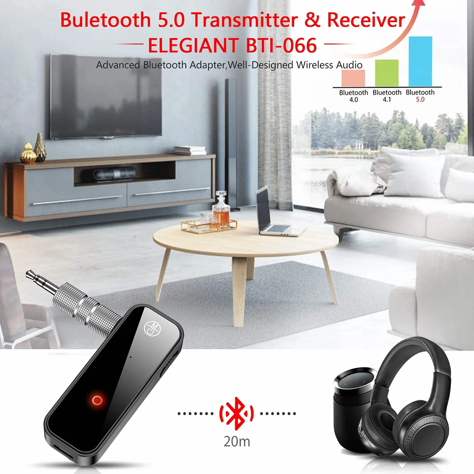 Adapter Bluetooth Samochodowy z Odbiornikiem i Nadajnikiem - Jack Aux 3,5 mm, Akcesoria Samochodowe, Zestaw Głośnomówiący do Głośnika Telewizyjnego