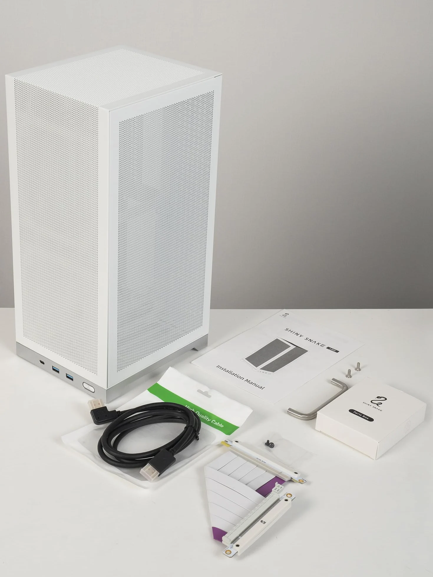Shiny Snake L300 8,5 l ITX obudowa biurkowa, czysta, estetyczna przenośna obudowa SFF z solidnym uchwytem, riser PCIe 3.0 i kabel DP w zestawie – współpracuje z zasilaczem SFX, GPU 325 mm, chłodnicą