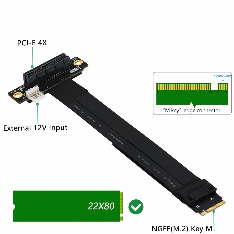HLT Klucz M.2 NGFF M do PCIe 3.0 4X przedłużacz (gniazdo PCI-E pod kątem 90°)
