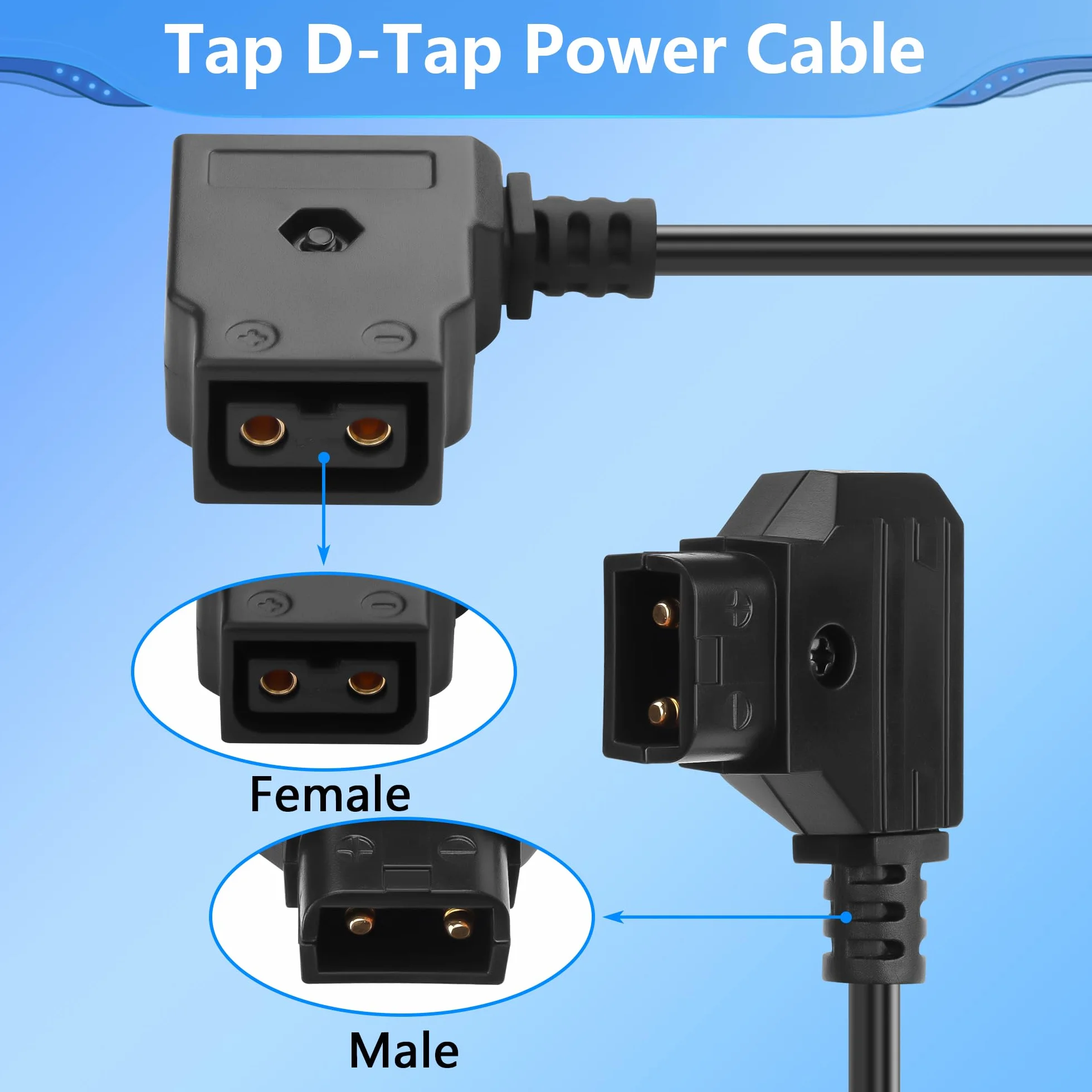 CERRXIAN 2FT D-Tap wtyczka na gniazdo przedłużacza, kabel D-tap do Anton Bauer, Black Magic itd.