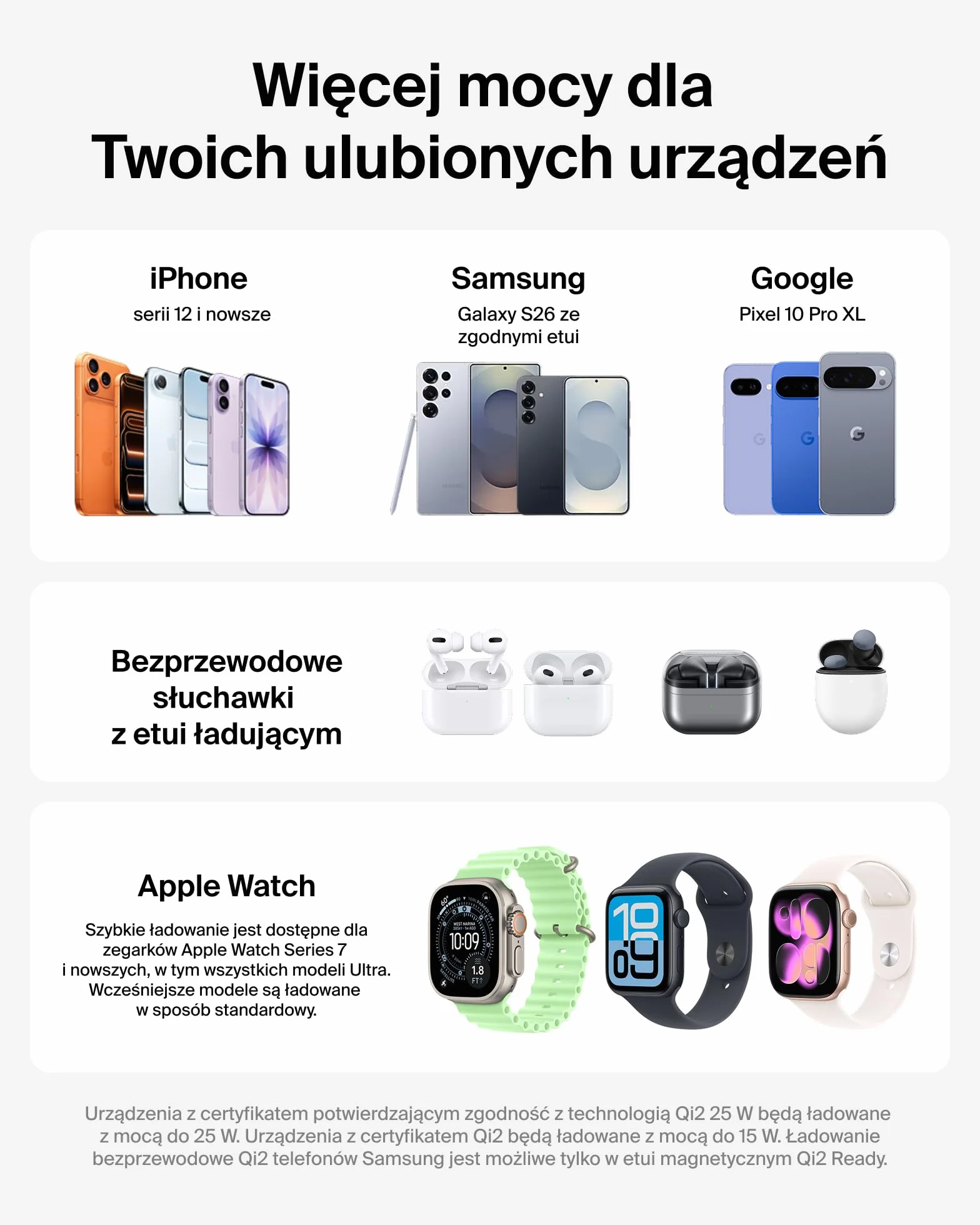 Belkin UltraCharge Bezprzewodowa Stacja Ładująca 3 w 1 z Qi2, 25 W – Czarna | Zgodna z MagSafe Ładowarka do Urządzeń iPhone, Apple Watch i Słuchawek, Certyfikat Qi2.2, z Kablem USB-C i Zasilaczem 45 W
