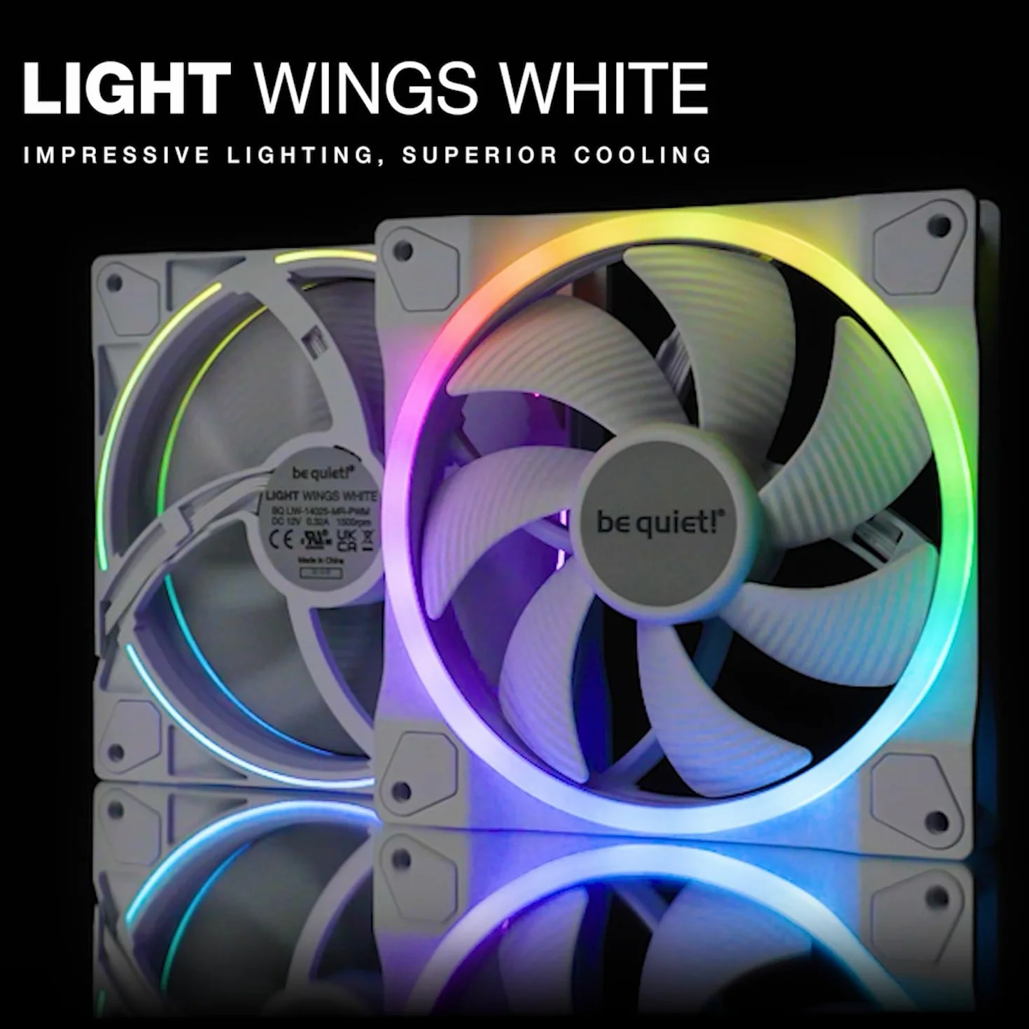 be quiet! Light Wings 120mm High Speed PWM White Wentylator, 3 wentylatory w zestawie, niesamowite kolory i efekty ARGB, w zestawie koncentrator ARGB, 9 zoptymalizowanych łopatek