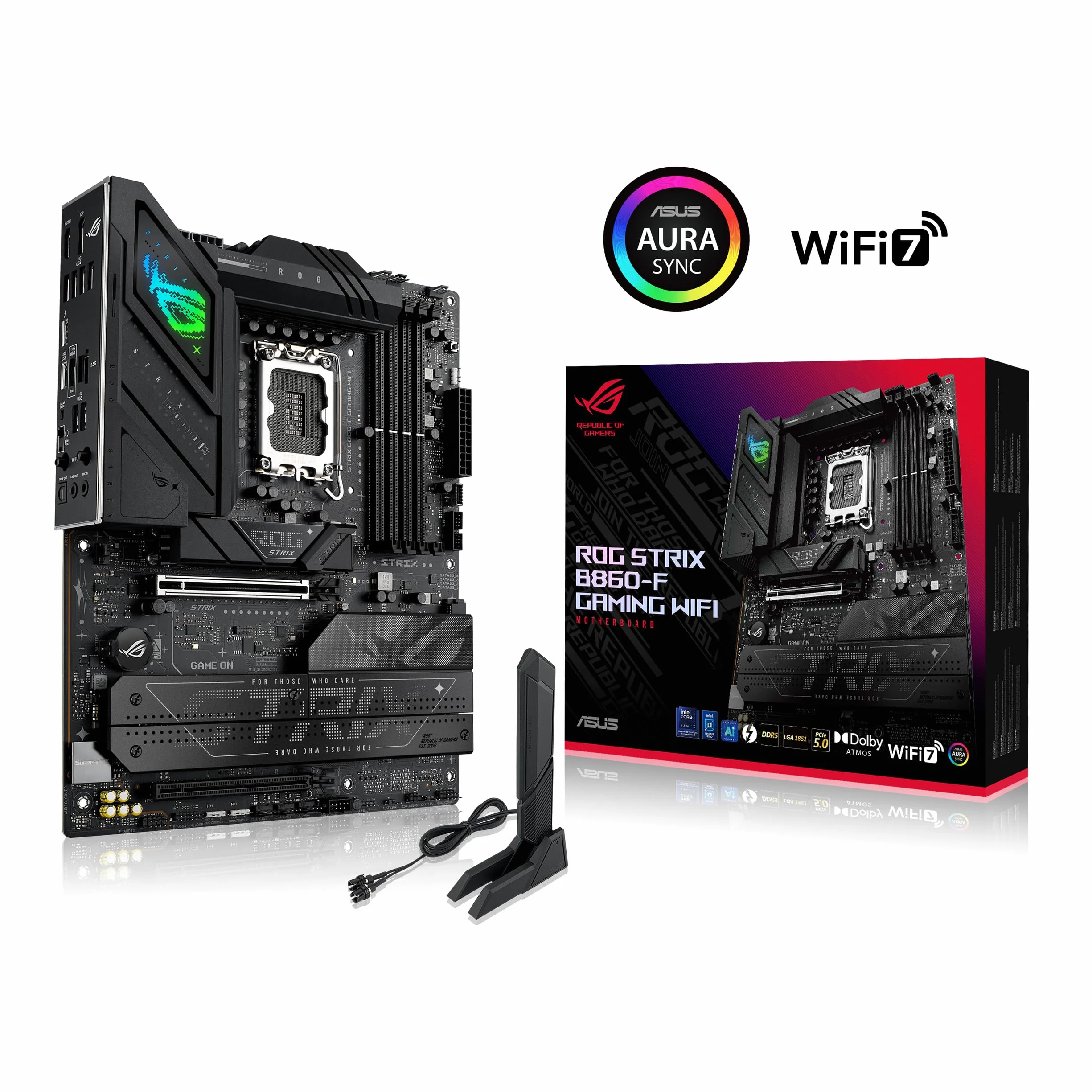 ASUS ROG Strix B860-F Gaming WiFi, Płyta główna ATX, gotowa do komputerów PC z zaawansowaną SI, 16+1+2+1 stopnie zasilania, gniazda DDR5, PCIe 5.0, cztery gniazda M.2, WiFi 7, oświetlenie Aura Sync
