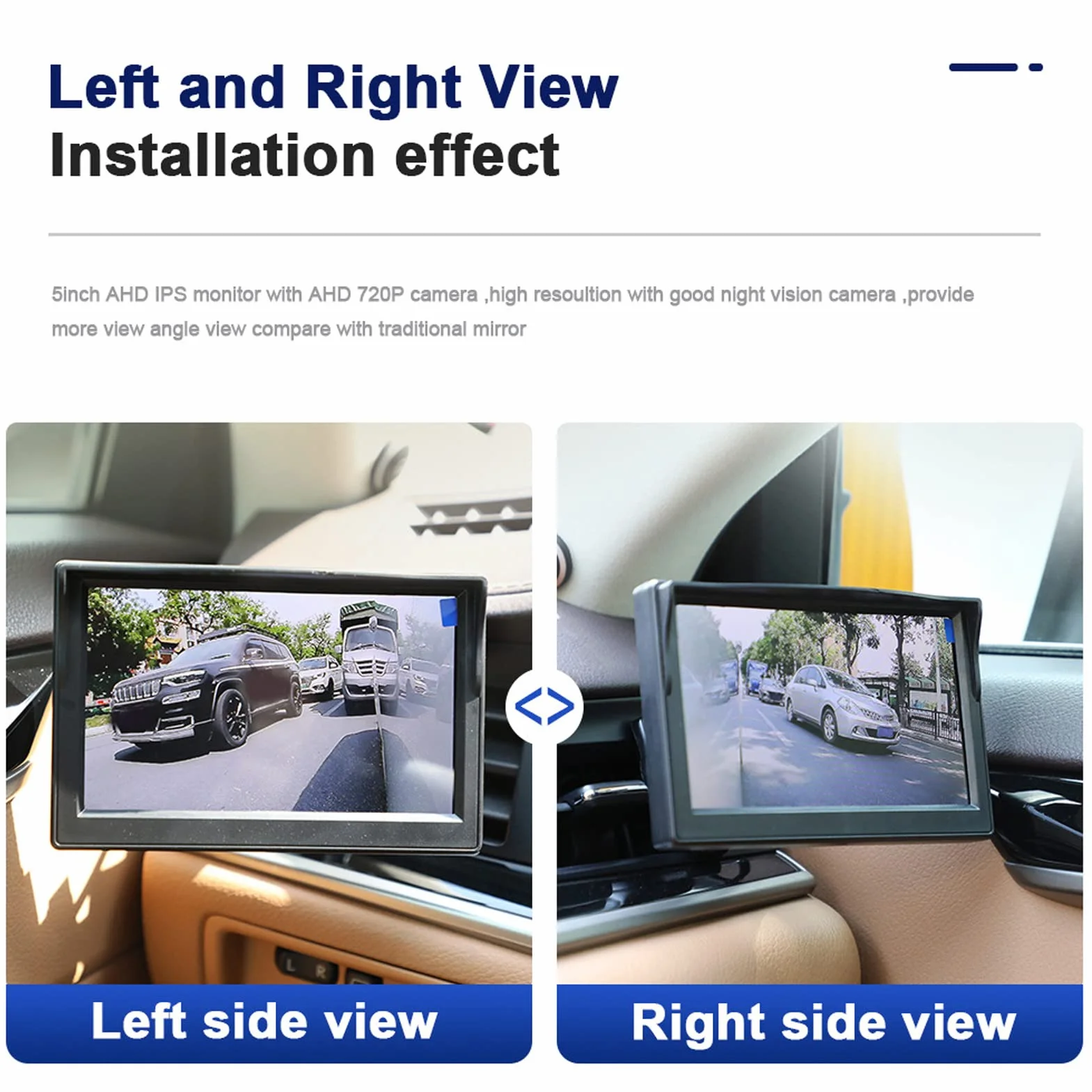 Zestaw Kamery z Widokiem z Boku, Ekran Monitora Kamery Samochodowej, 5-calowy Monitor LCD Night Vision IP67 Wodoodporny System Kamery Cofania