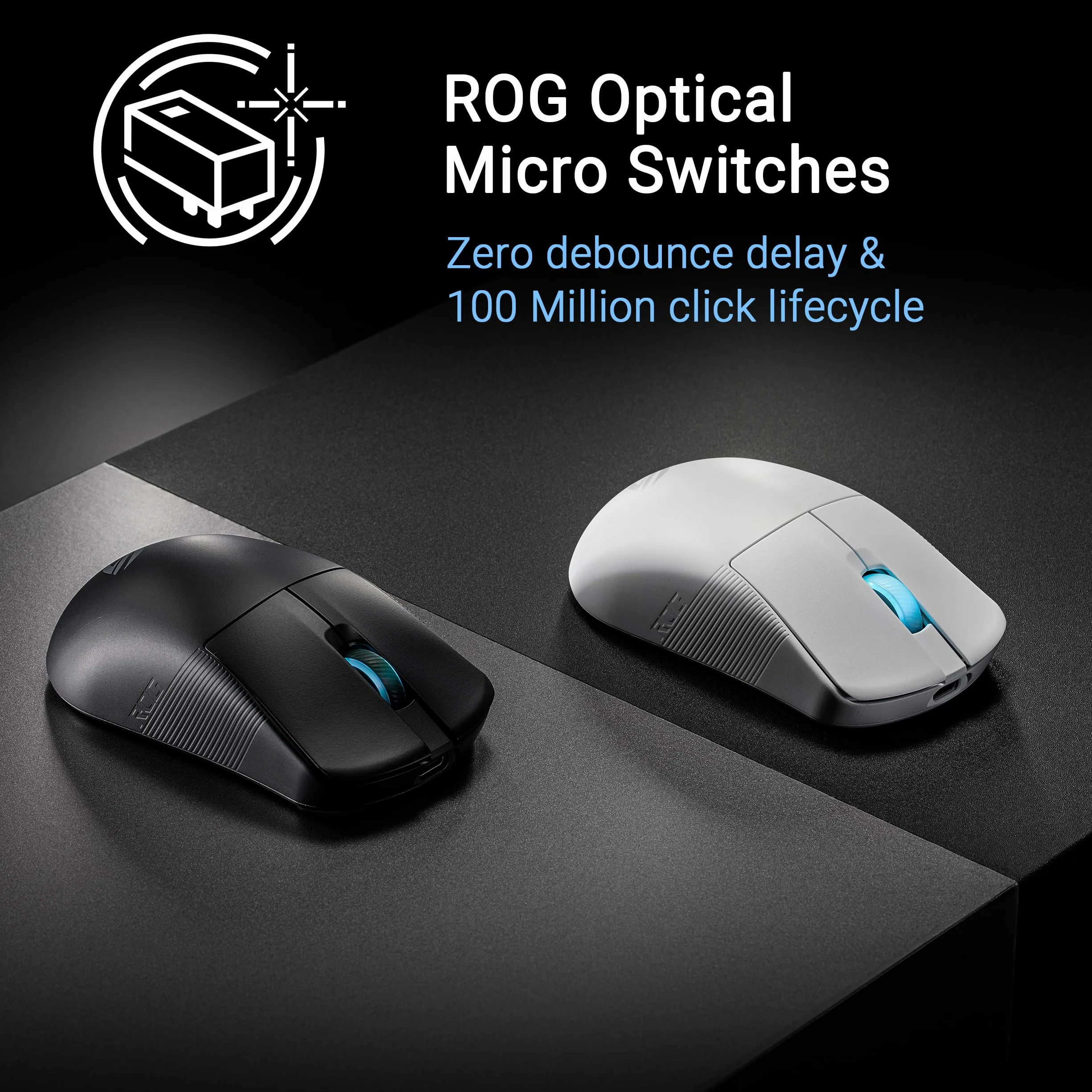 ASUS ROG Harpe Ace Mini bezprzewodowa mysz do gier, 49 g, lekka, czujnik optyczny AimPoint Pro 42K, mikroprzełączniki optyczne, ROG Polling Rate Booster, Esports i FPS, mała, średnia, księżycowa biel