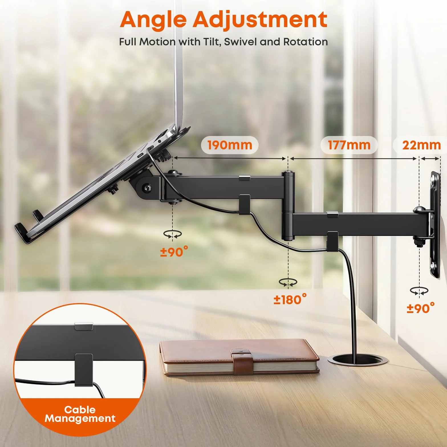 Uchwyt ścienny do laptopa i tabletu do 5 kg, metalowy uchwyt 300 x 250 mm, kompatybilny z laptopami 12-17" i tabletami 10-13", VESA 75/100 mm, do domowego biura i kuchni