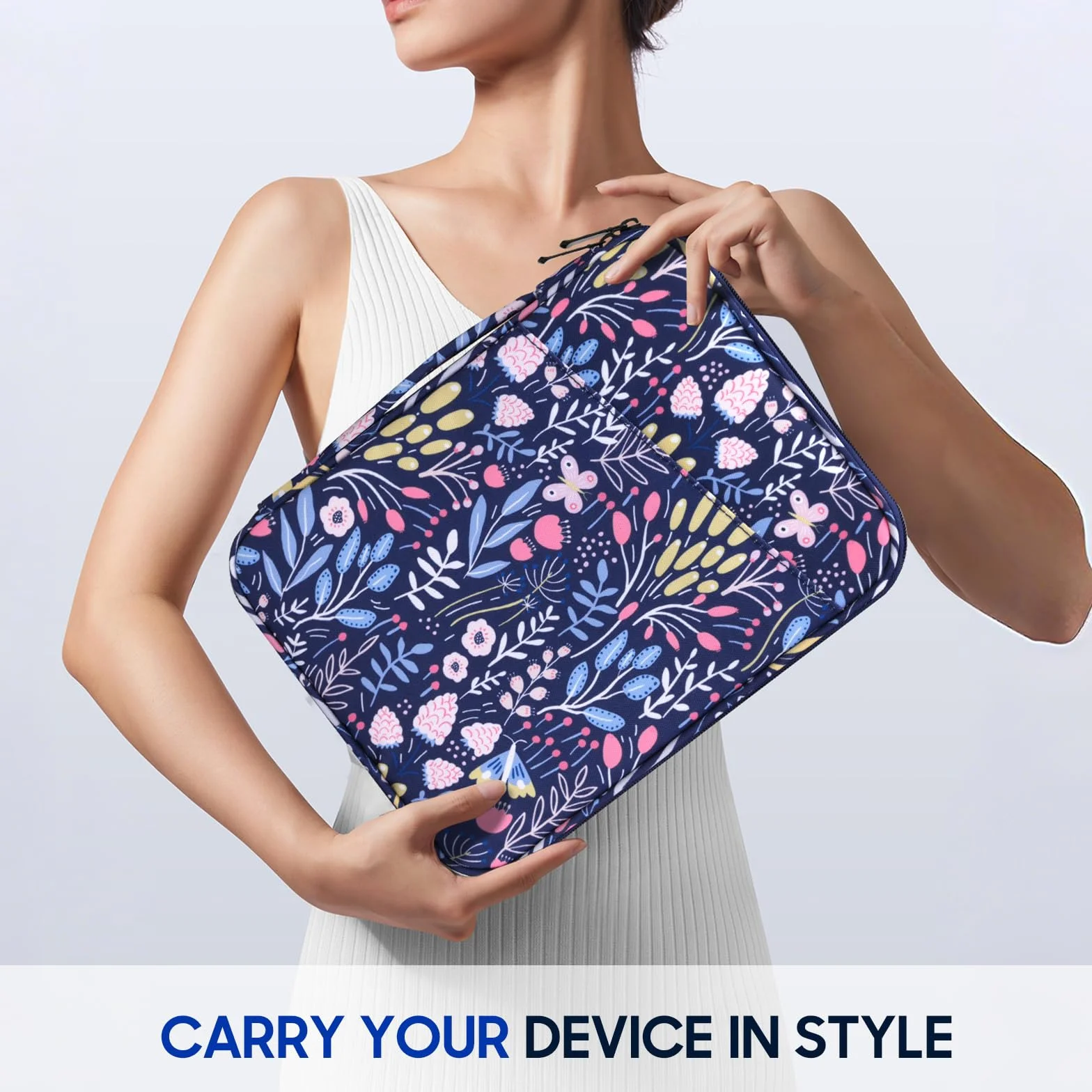 TiMOVO 9-11" Tablet Sleeve for iPad A16 & Galaxy Tab, Flowers | Protective Bag with Pockets, Fits iPad 10.9"/10.2" Air 11" 5th/4th Gen, Galaxy Tab A9+/A11+ 11"