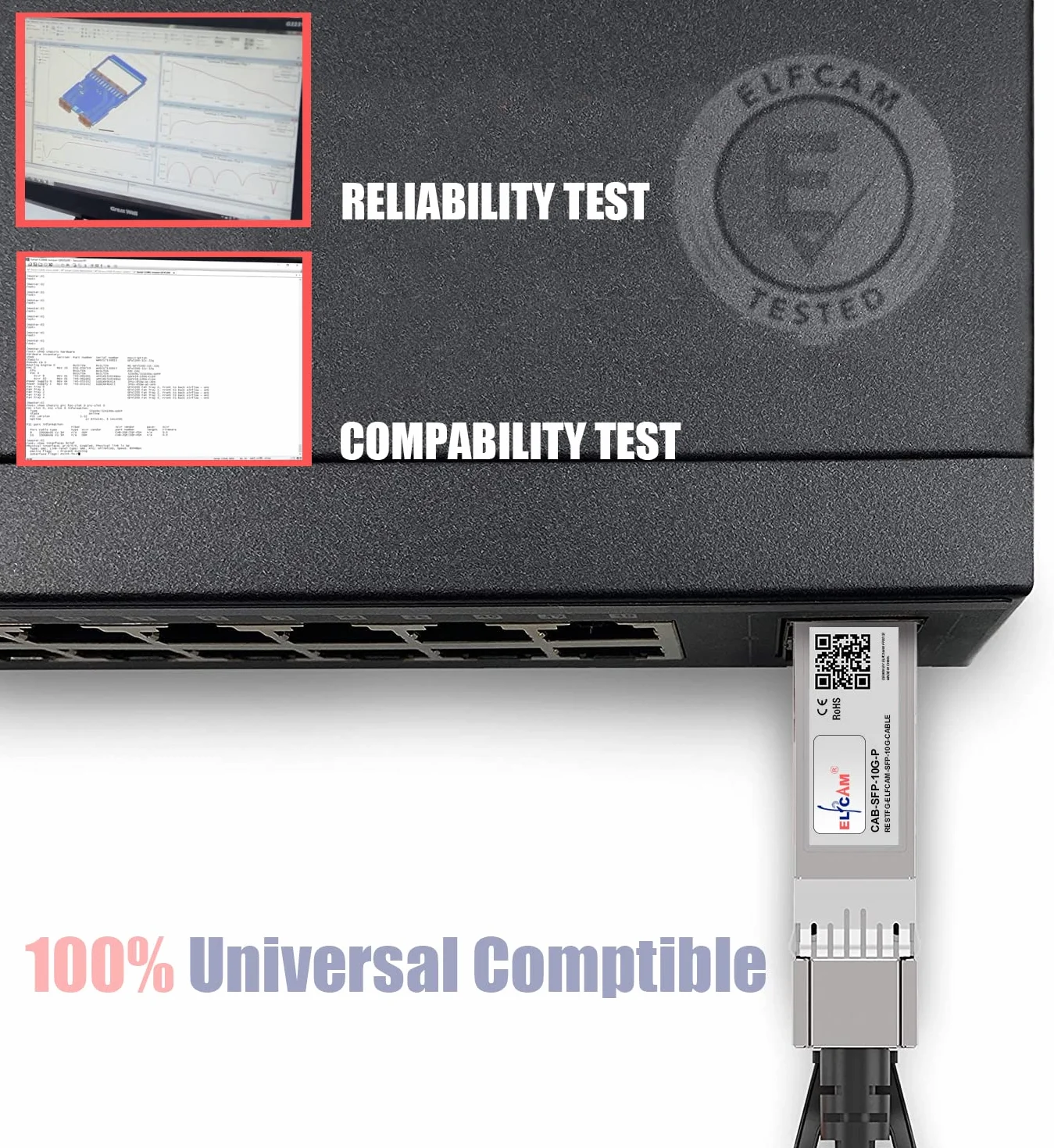 Elfcam® - 50m Kabel światłowodowy OM3 SFP+ do SFP+ AOC 10 Gb/s, Kompatybilny z SFP-10G-AOC, 50 Metrów