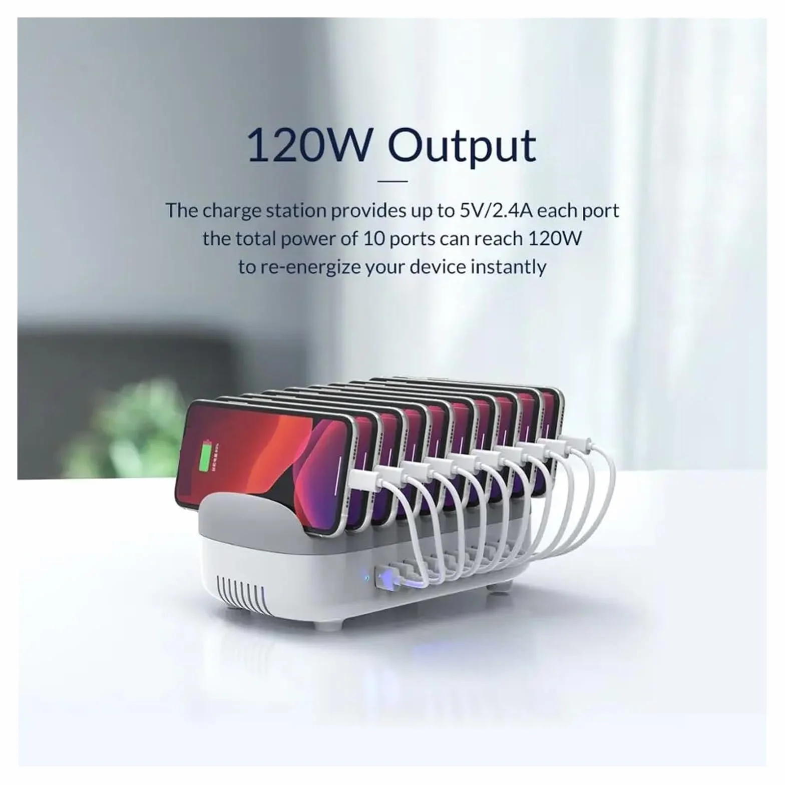 Wieloportowa Stacja Ładująca USB Dokująca PD120W 5 V 2,4 A Szybka Ładowarka Do Tabletu Office Bar MożLiwość Szybkiego łAdowania(White With Cable)