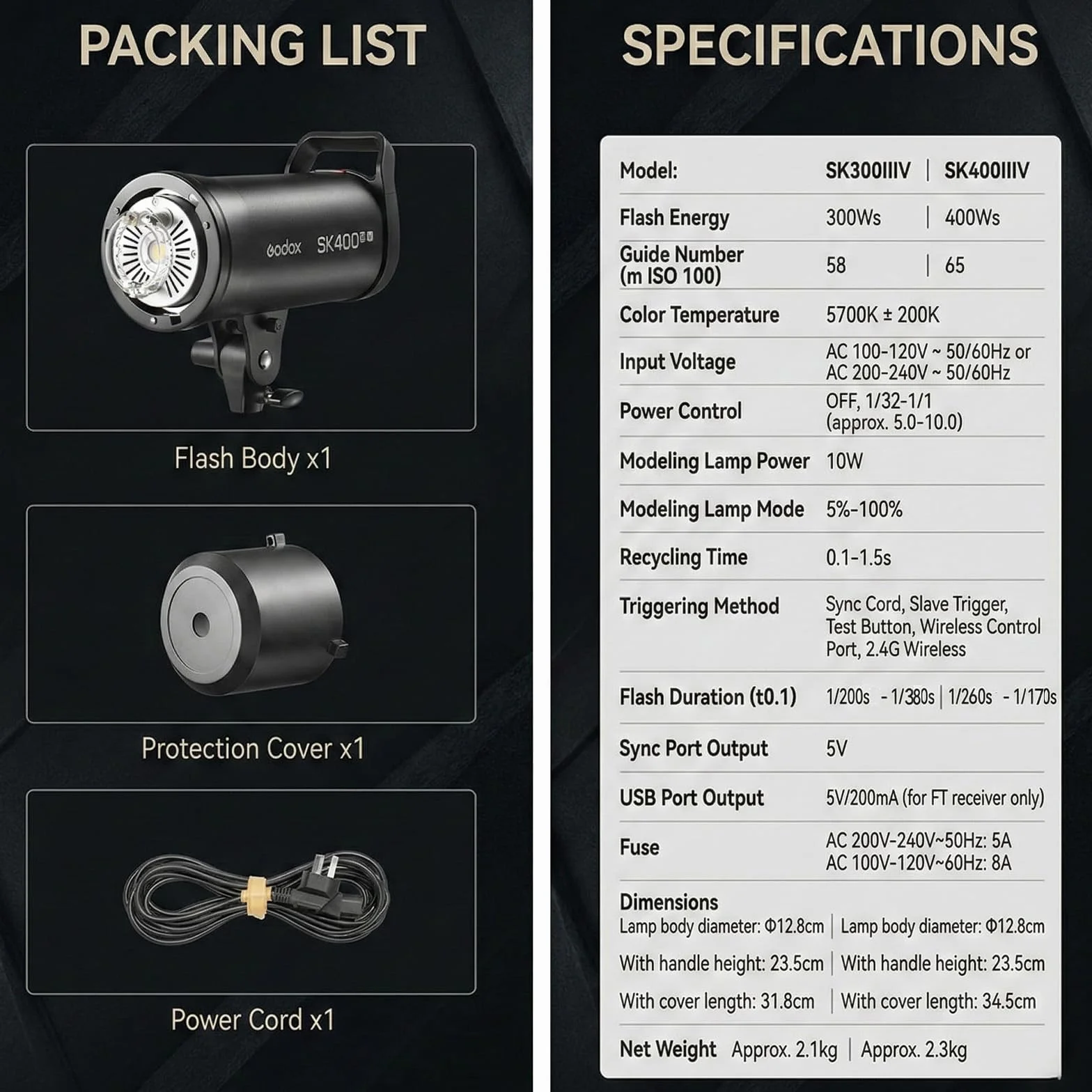 Godox SK400III-V lampa studyjna 400 Ws, GN65 5600K, profesjonalna lampa z LED 10 W do ustawiania światła, precyzyjna kontrola 1/32–1/1, wbudowany 2,4G X system, mocowanie Bowens do portretów