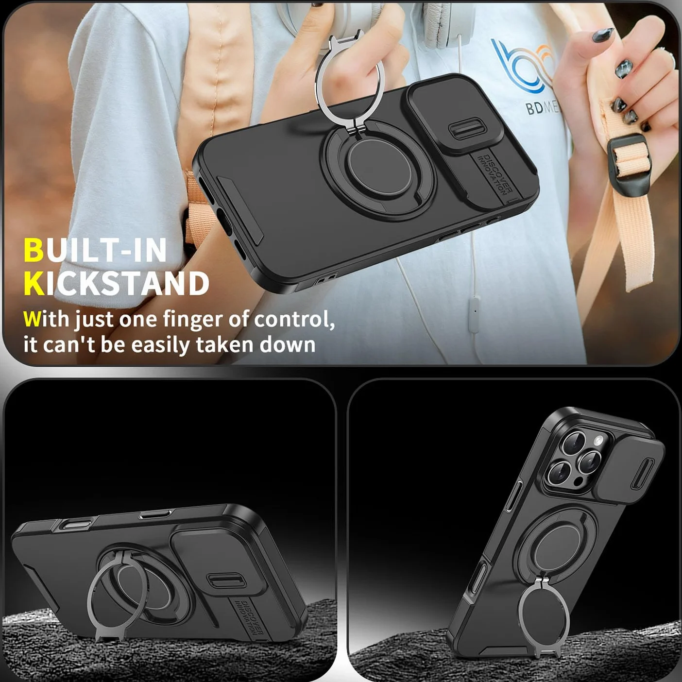 BORYA Etui dla Realme 16 Pro 5G, Odporny na wstrząsy PC+TPU Silikonowa obudowa, Anti-fall klasy wojskowej obudowa. Etui z obrotem 360° Stoisko i Pokrywą Aparatu, Czarny