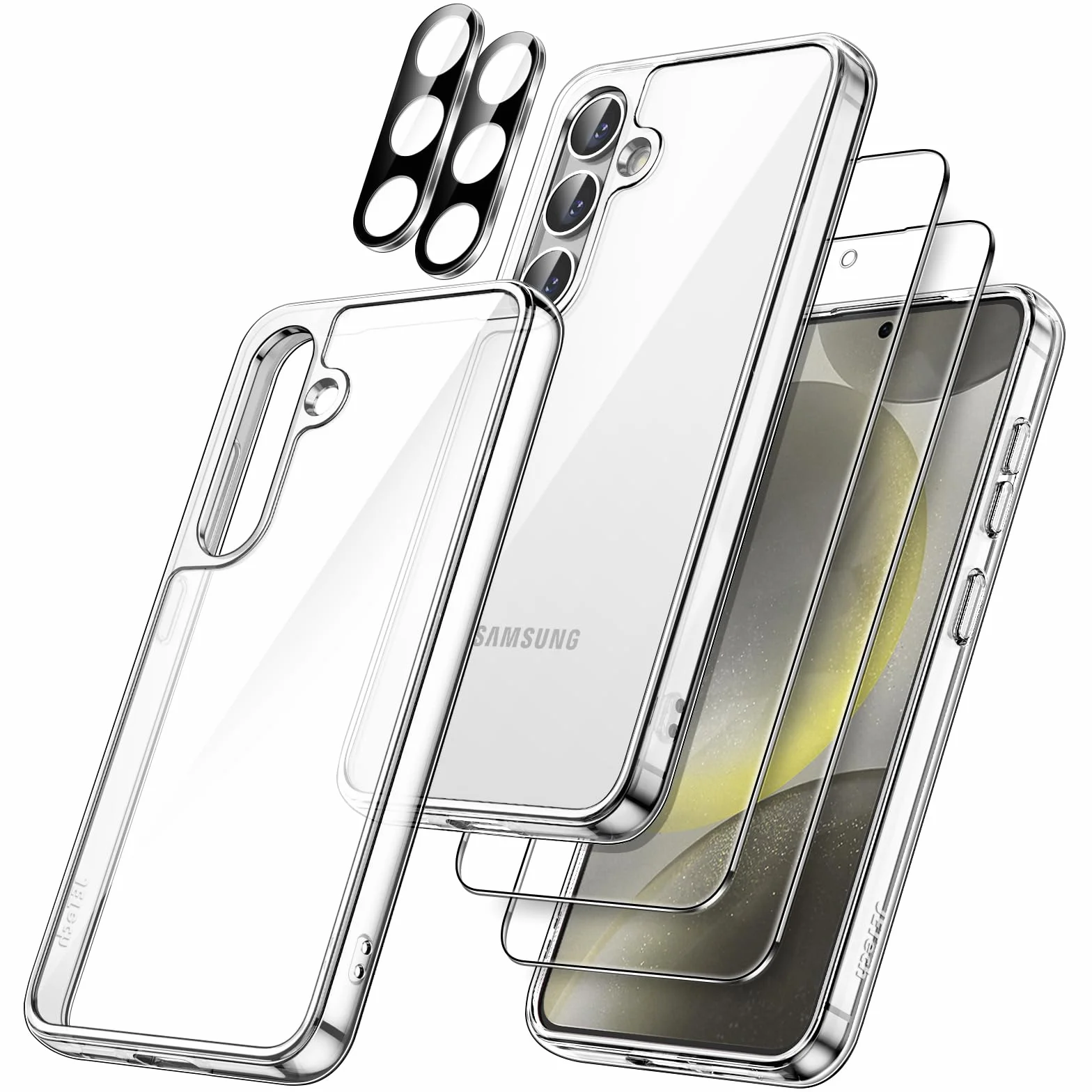 JETech Etui 5 w 1 dla Samsung Galaxy S24 5G, Szkło Hartowane Ochraniacz Ekranu i Osłona Obiektywu, Nieżółknącą Odporny na Wstrząsy Osłona (Przezroczyste)