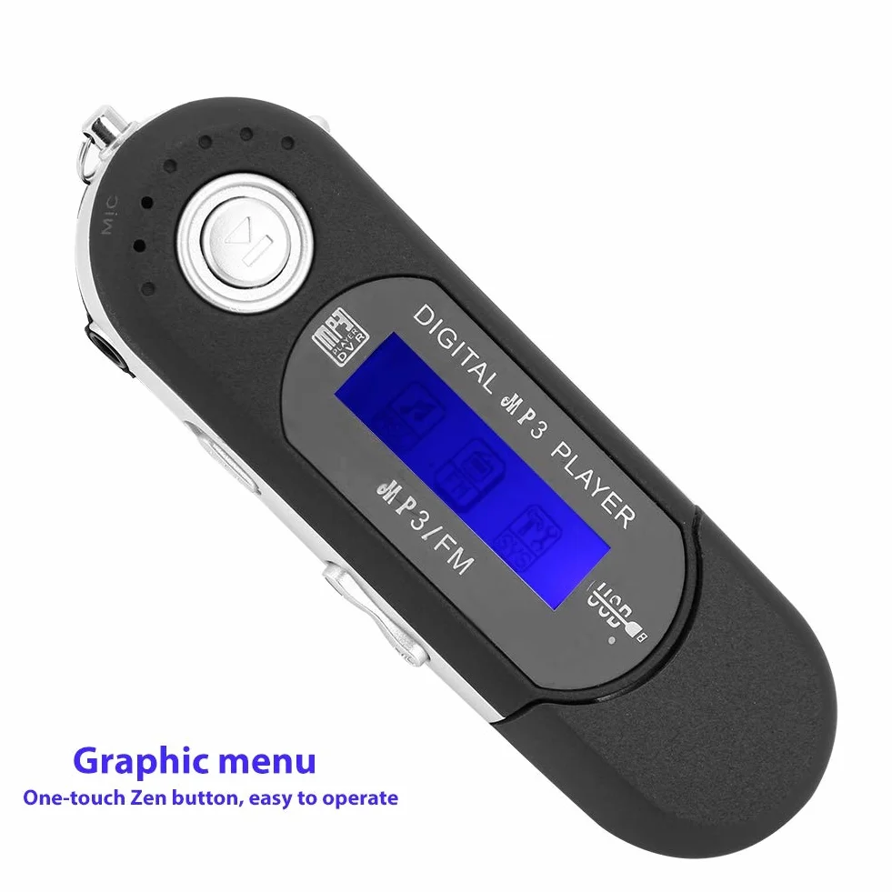 Odtwarzacz MP3, mini USB 2.0, odtwarzacz MP3 z radiem FM i słuchawkami, ekran LCD, automatyczne wyłączanie (czarny)