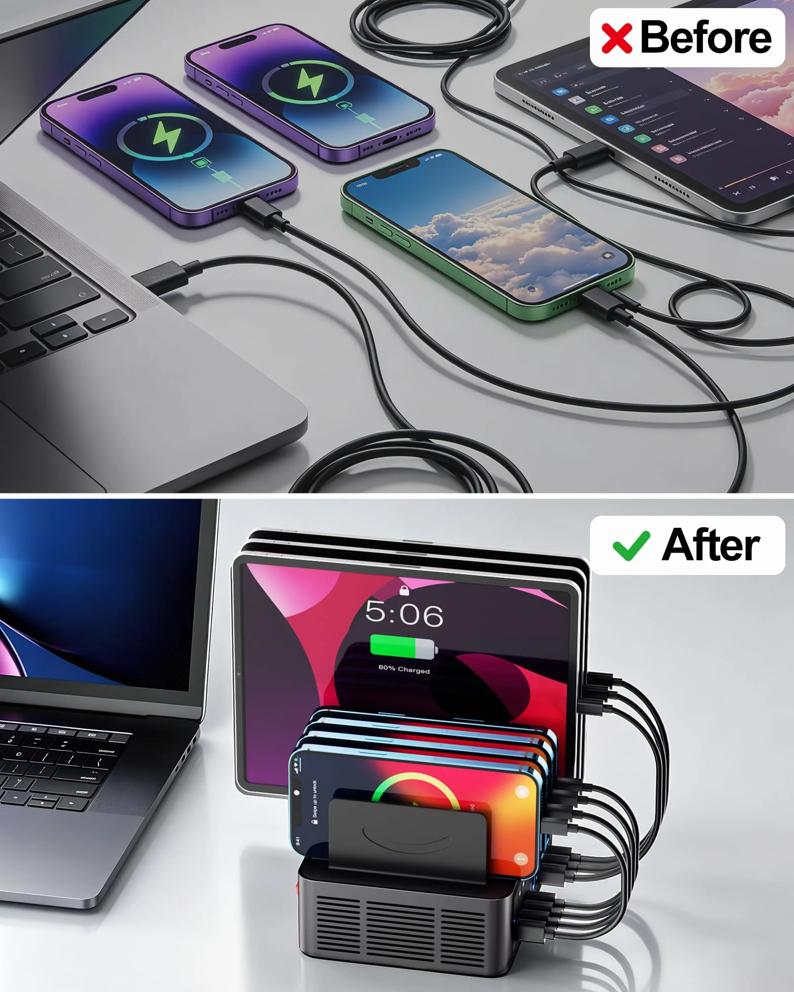 Stacja ładująca 150 W/35 A do wielu urządzeń, 16-portowa stacja ładująca USB C z regulowanymi przegrodami – organizer stacja ładująca do smartfona, iPada, Kindle, tabletu i innych urządzeń