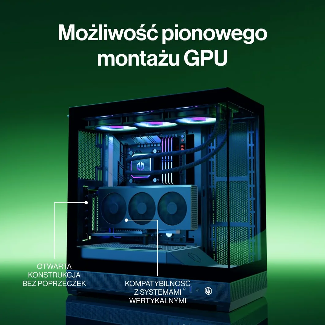 ENDORFY Fishtank 6000 Flex, obudowa PC ATX E-ATX gamingowa, panoramiczna szkło hartowane, USB-C, chłodzenie 2x 360 mm, do 9 wentylatorów, GPU do 445 mm, nowoczesna czarna obudowa komputerowa
