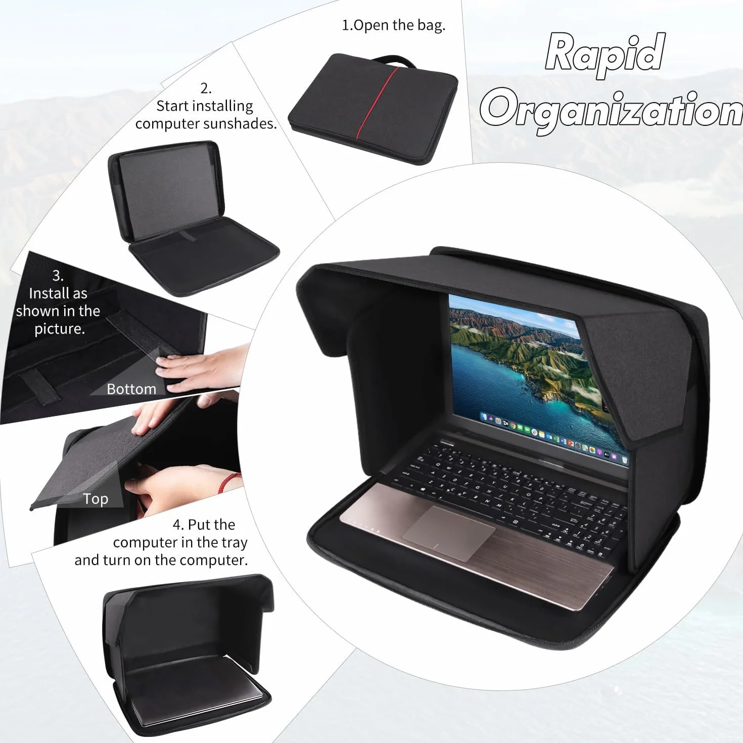 Osłona przeciwsłoneczna na laptopa 35.6 cm, składana osłona prywatności na laptopa, wielofunkcyjna torba na laptopa, blokuje światło słoneczne, do użytku na zewnątrz, podróży, biura, ciemnoszary
