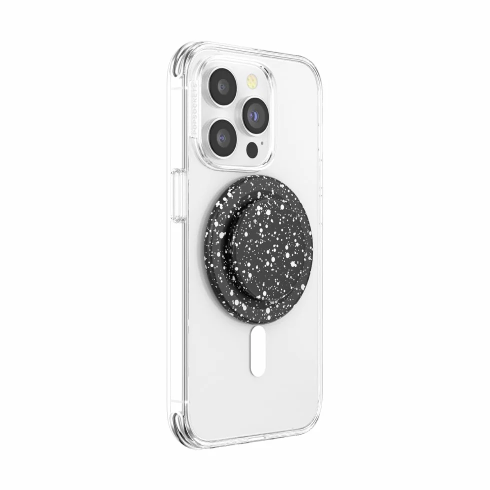 PopSockets uchwyt do telefonu MagSafe z podpórką, stojak magnetyczny, wymienna góra, bezpieczne trzymanie etui MagSafe, uchwyt na telefon i tablet - czarna plamka
