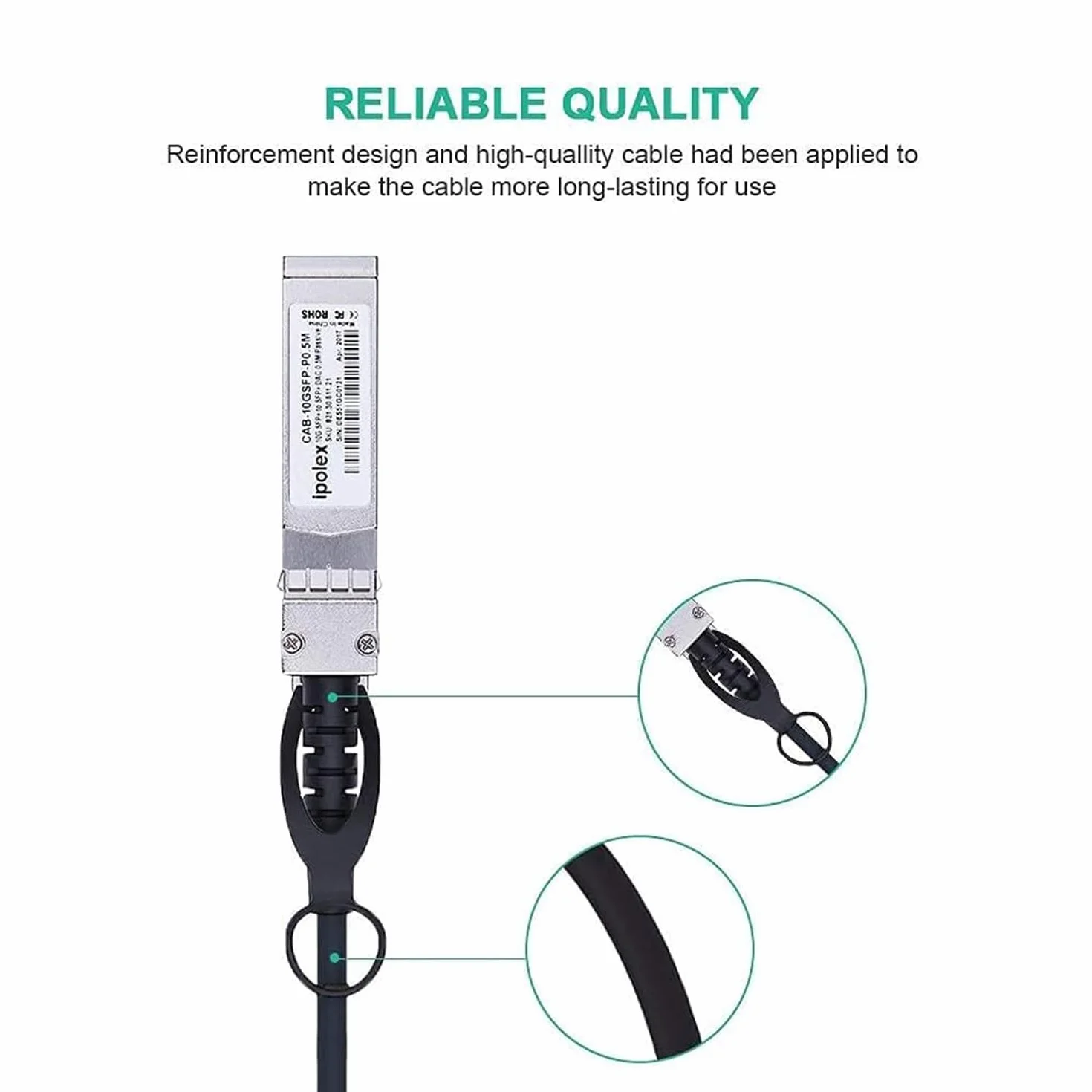 ipolex 1 PC 10Gb SFP+ kabel, 10GBASE-CU Direct Attach Copper(DAC) Pasywny kabel Twinax Kompatybilny z Cisco, Ubiquiti UniFi UC-DAC-SFP+, Meraki, Mikrotik i innymi otwartymi przełącznikami. 0,25 m/0,82