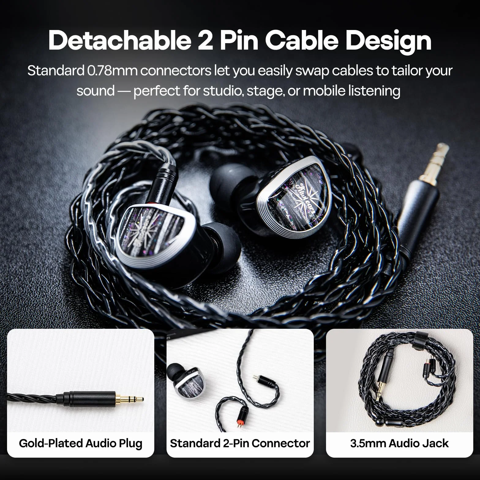 Linsoul Kiwi Ears Aether słuchawki douszne, 15,3 mm duży płaski przetwornik IEM, przewodowe słuchawki HiFi, słuchawki do gier z odłączalnym kablem 2Pin dla profesjonalnych muzyków i audiofilów