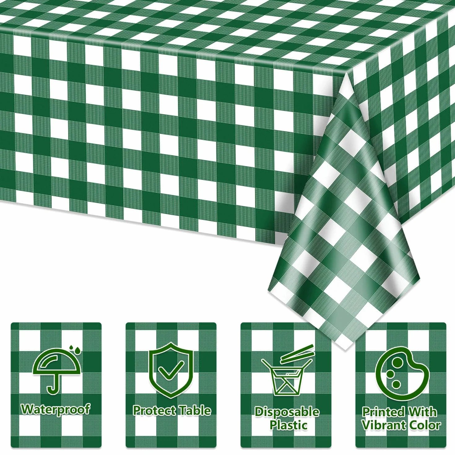 Zielone obrusy w kratkę, zielone i białe obrusy w kratkę, 214 x 130 cm, prostokątne wodoodporne pokrowce na stół piknikowy, na przyjęcie urodzinowe, święta, artykuły outdoorowe, 4 szt