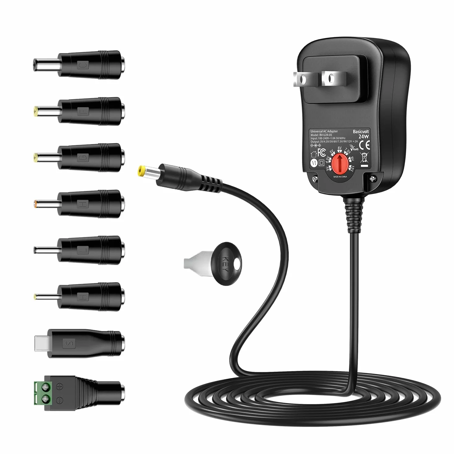 Uniwersalny zasilacz sieciowy AC/DC z 11 końcówkami DC do 3 V 4,5 V 5 V 6 V 7,5 V 9 V 12 V elektroniki domowej - 2,0 A 24 W maks