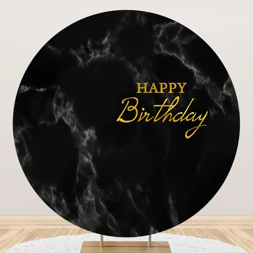 Aoihrraan 220 cm średnicy 'Happy Birthday' okrągłe tło fotograficzne ciemnoczarne abstrakcyjne jednolity kolor tło dla dzieci urodziny przyjęcie dekoracja artykuły dziecko dorośli portret fotobudka studio rekwizyty