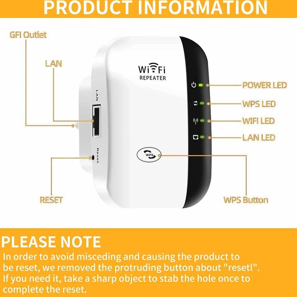 MKOIJN Wzmacniacz Wi-Fi 300 Mbit/s 2,4 GHz, wzmacniacz WiFi z trybem repeater/AP i funkcją WPS, wzmacniacz internetowy do 3650 m² i 35+ urządzeń (biały)