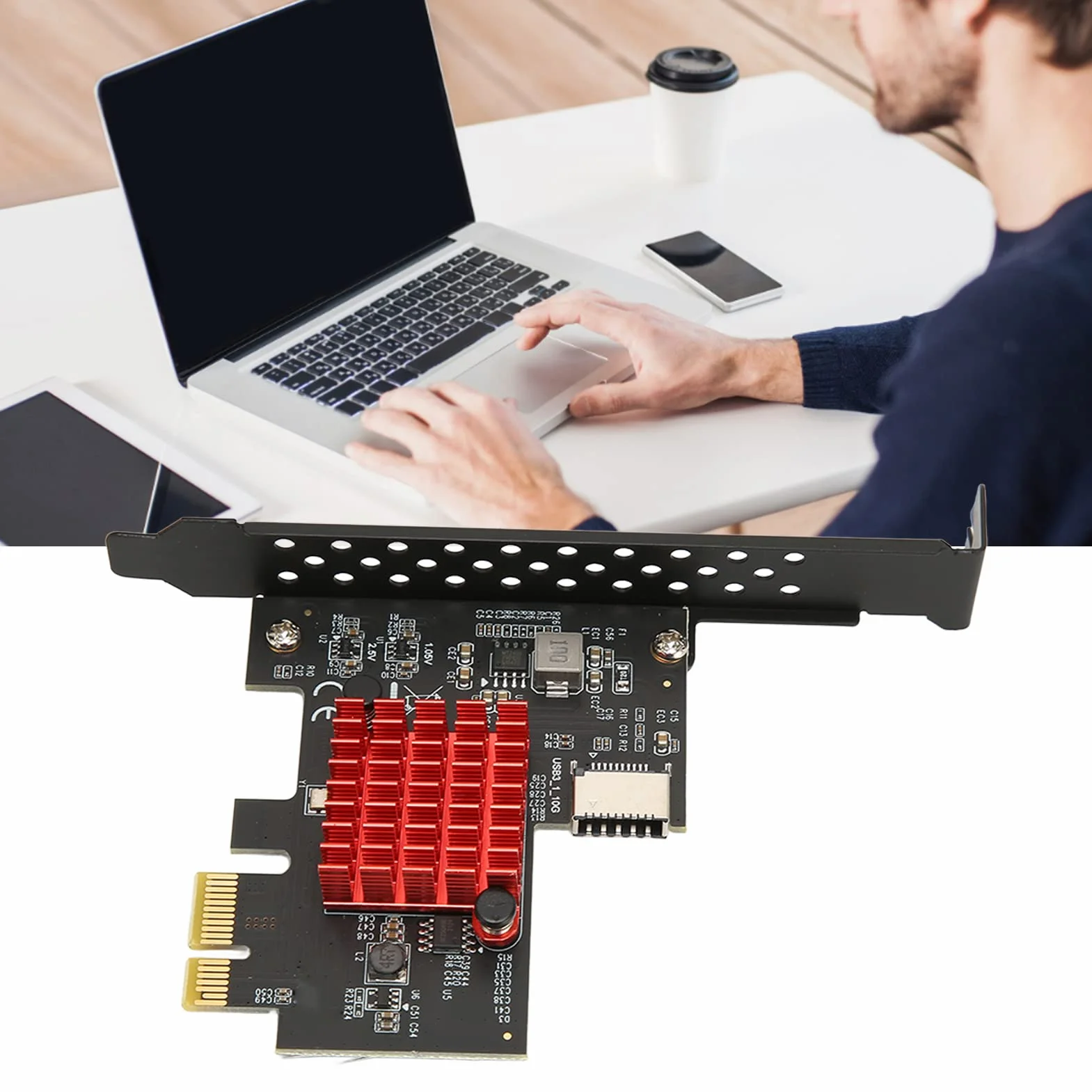 USB3.2 GEN2 Przednia Karta rozszerzeń TYPE E, Obsługa 10 Gb/s KLUCZ A TYP E Karta rozszerzeń Interfejsu PCIE 3.0 2X, dla dla Plug and Play, Nie Wymaga Sterownika