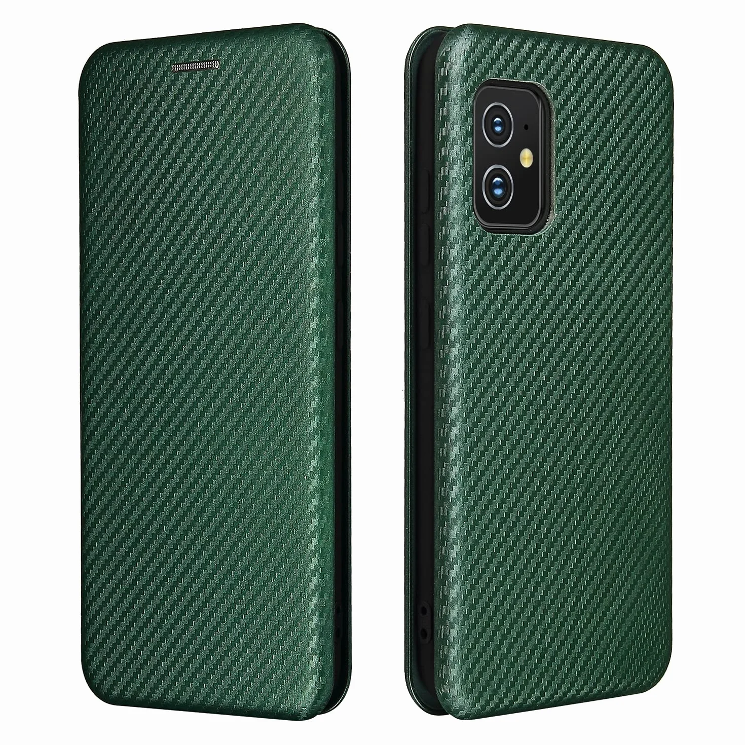 do Asus Zenfone 8 ZS590KS etui z klapką z włókna węglowego PU + TPU hybrydowe etui odporne na wstrząsy portfel pokrowiec z paskiem, podpórka